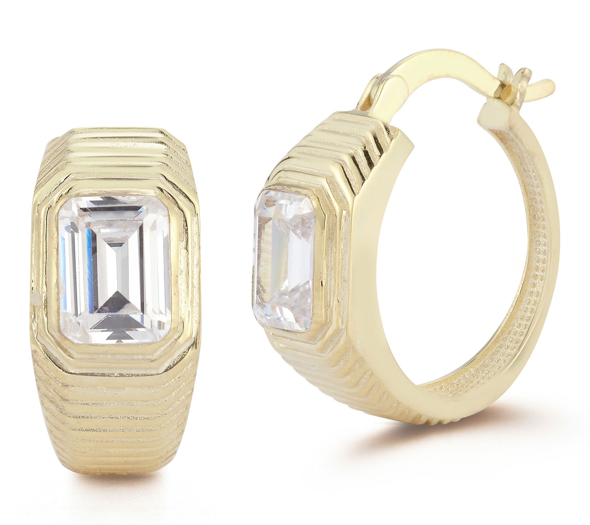 Sterlina Silver Emerald-Cut Vintage Hoop Earrings, Sterling