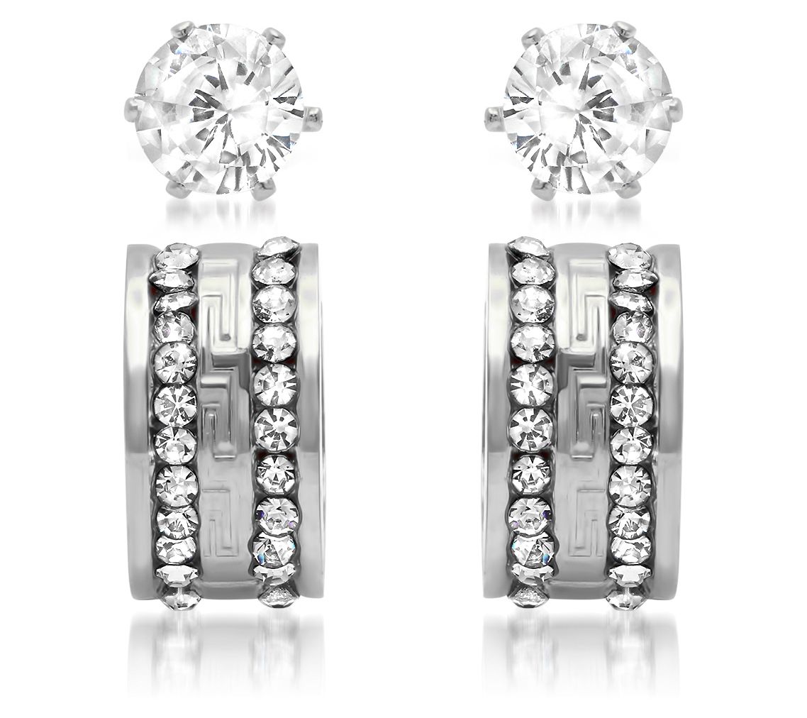 Steel by Design Cubic Zirconia Hoop & Stud Earrings Set