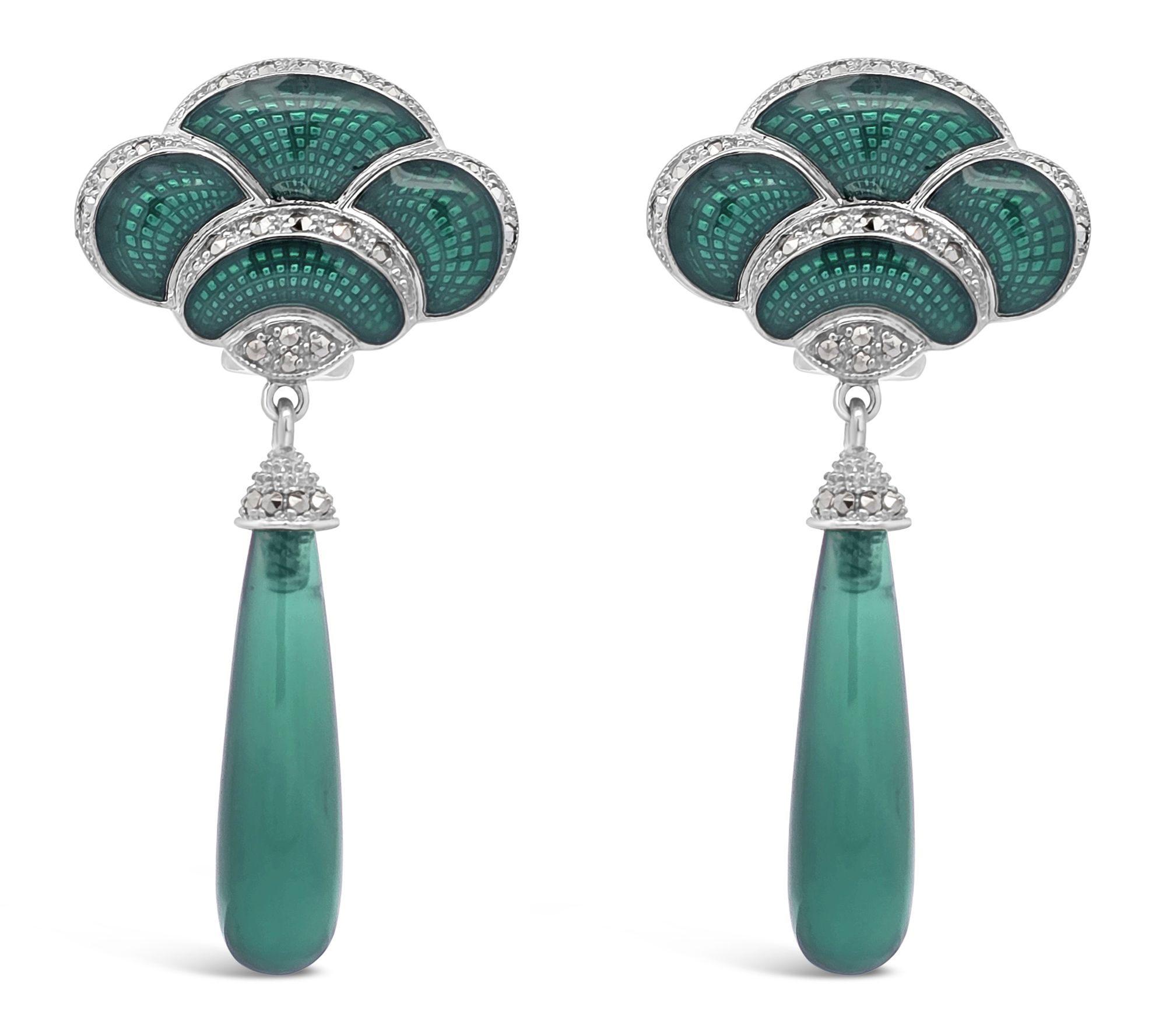 Dallas Prince Sterling Marcasite & Green Chalcedony Earrings