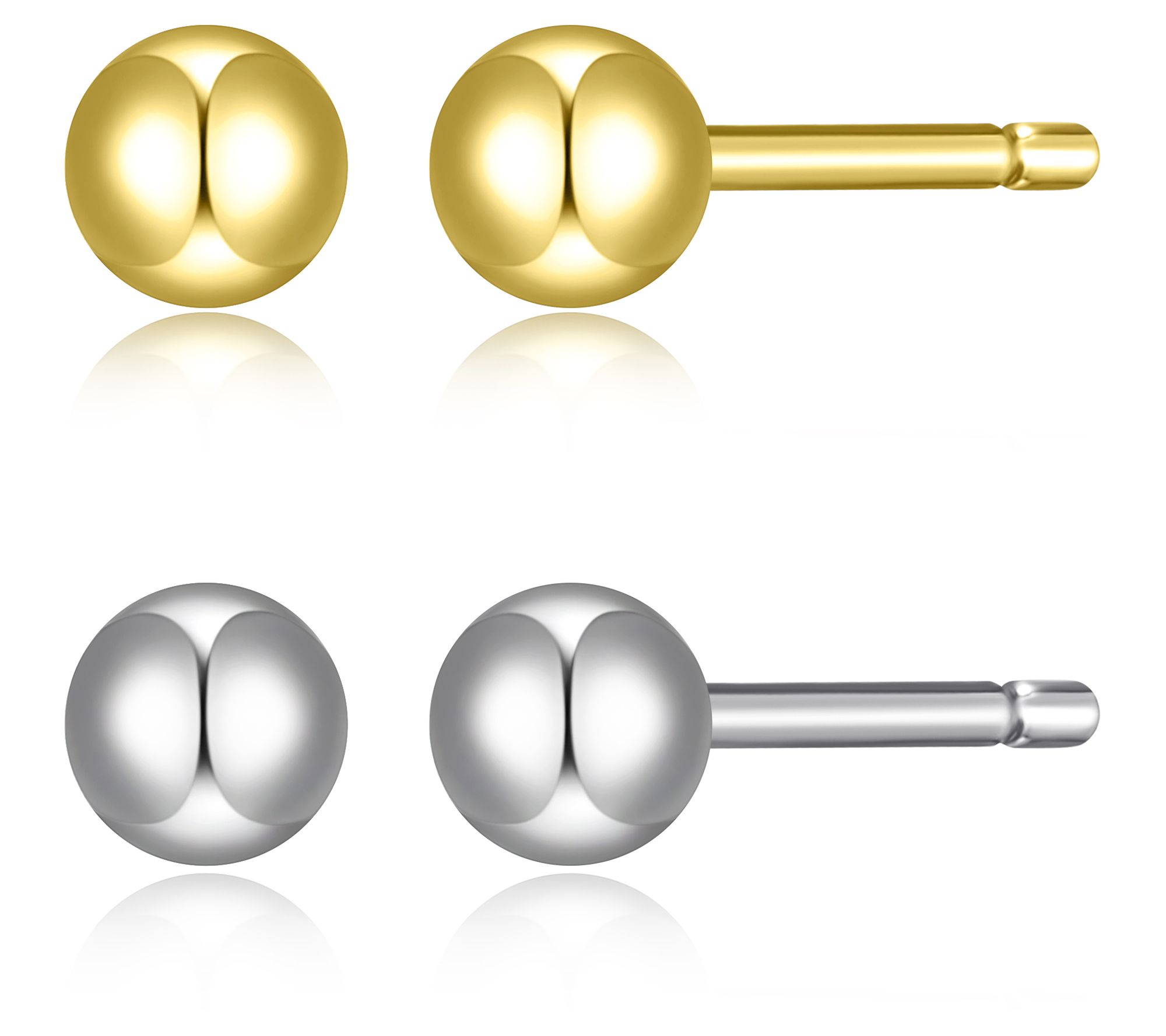 Silver Style Two-Tone Set of 2 Ball Stud Earrings, Sterling