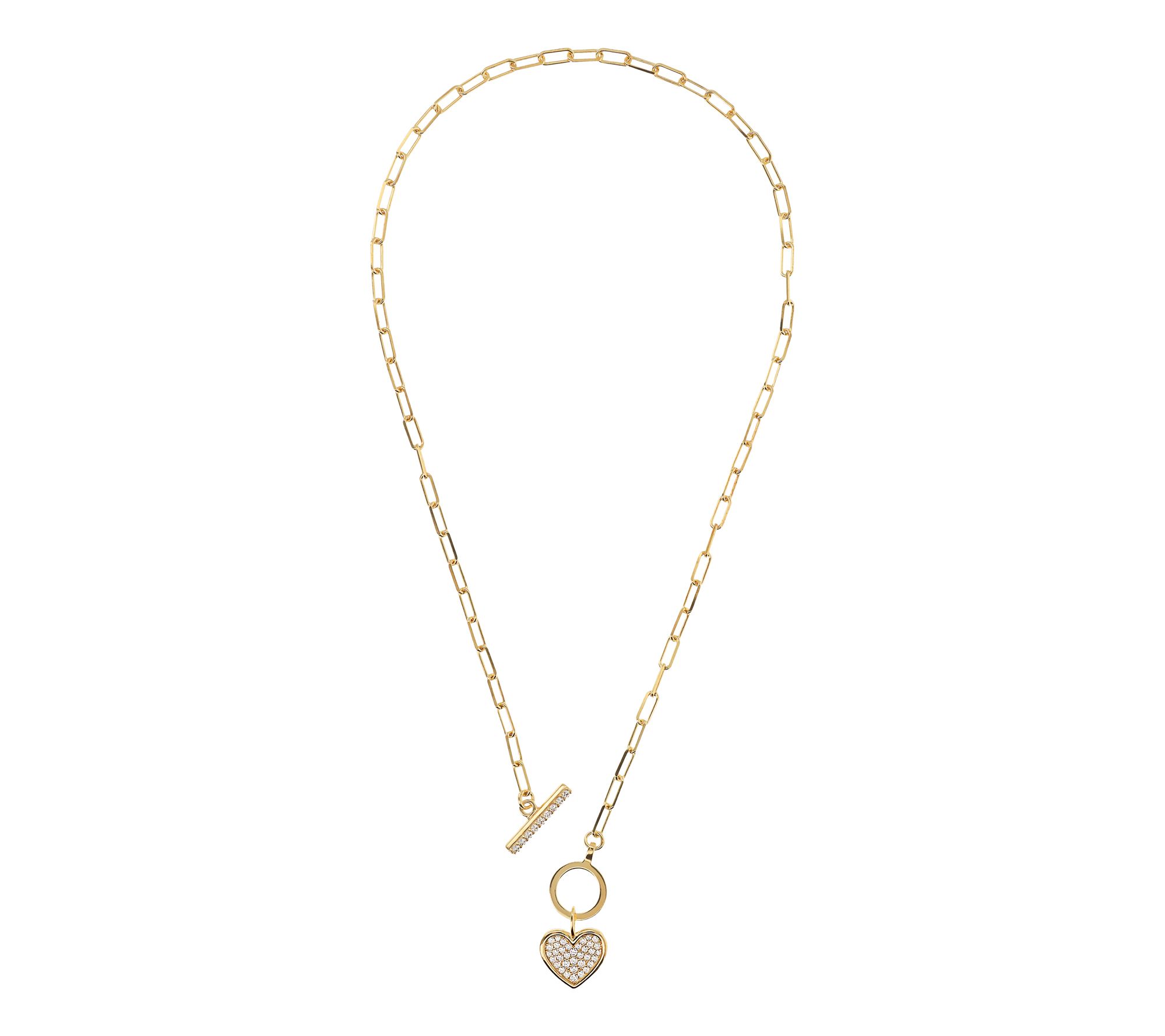 Diamonique Italia Pave Dangle Heart Toggle Necklace, Sterling