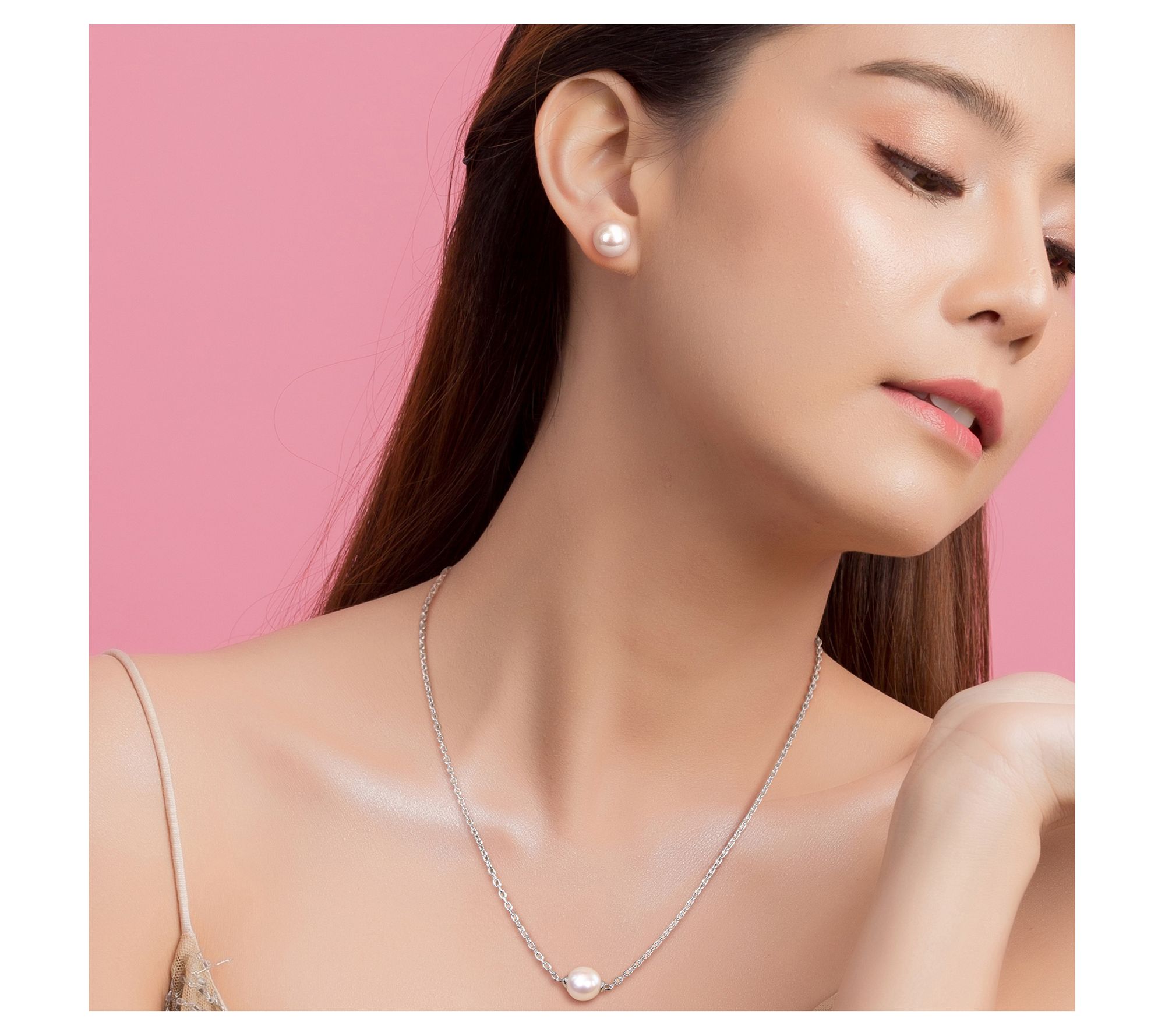 Affinity Cultured Pearl Earrings & Necklace Set , Sterling