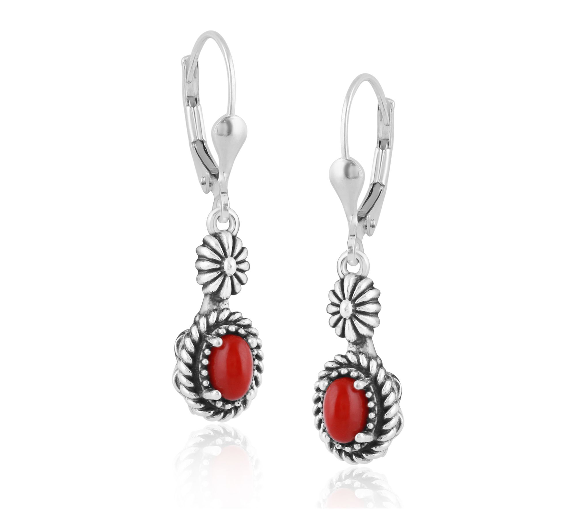 American West Sterling Concha Gemstone Leverbac k Earrings