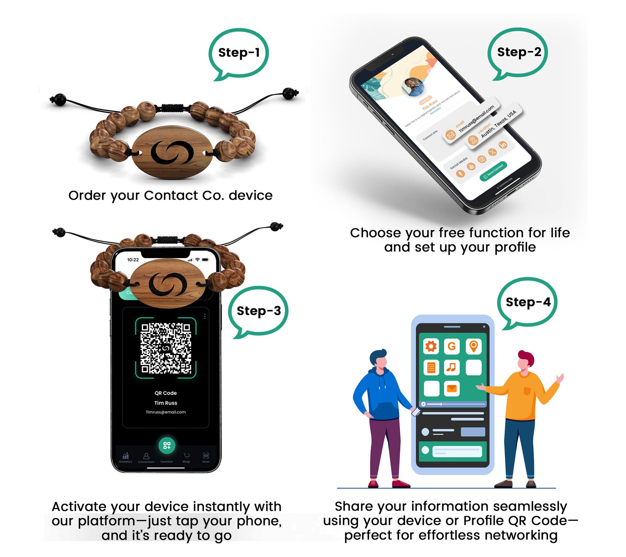 Contact Co. Smart Tap-to-Share Wooden WearableBracelet