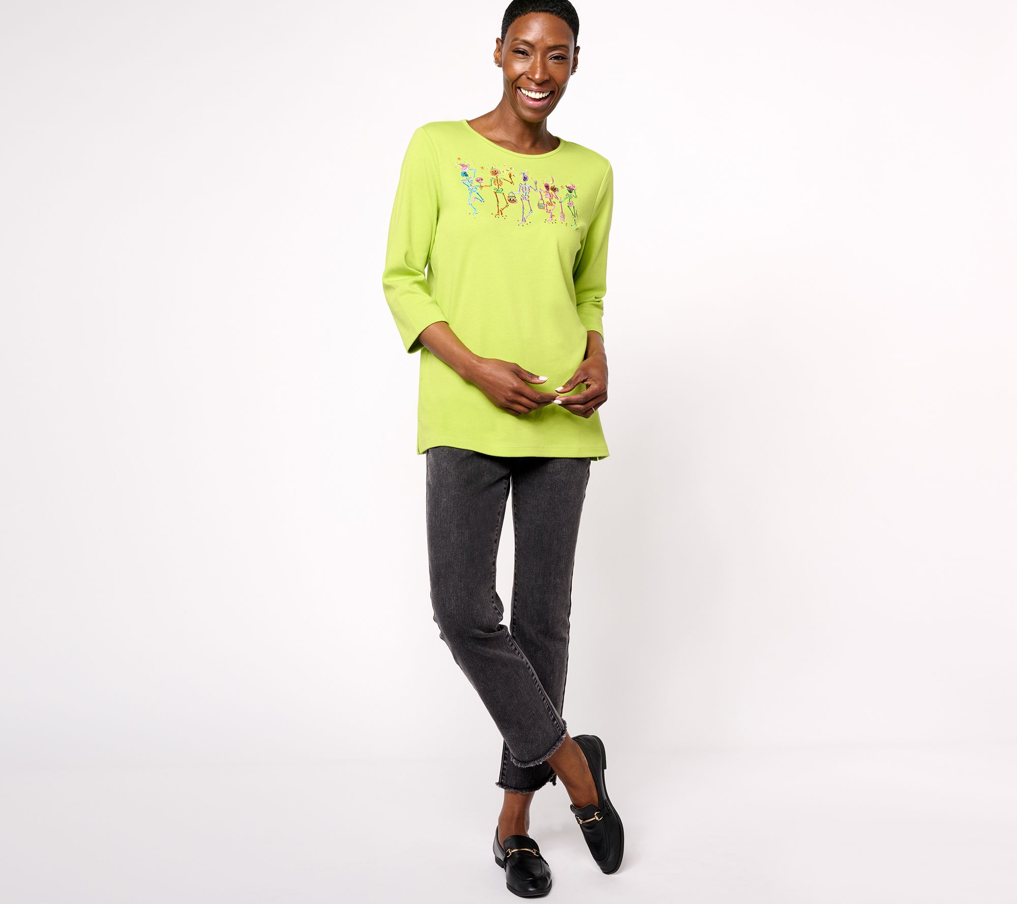 Quacker Factory Halloween Party 3/4 Sleeve Top