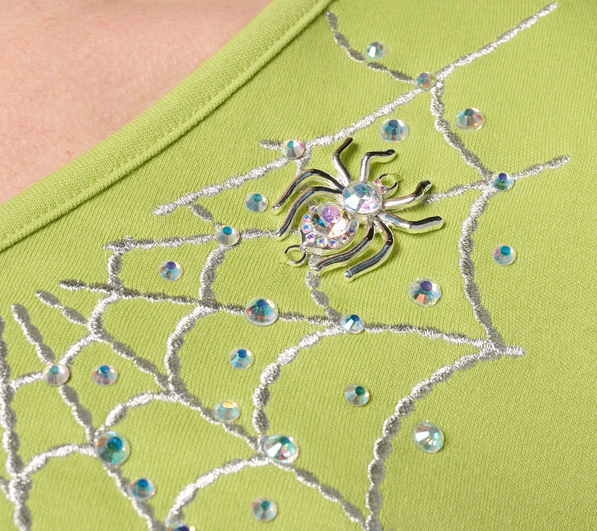 Quacker Factory The Web Embroidered V-Neck 3/4 Sleeve Top