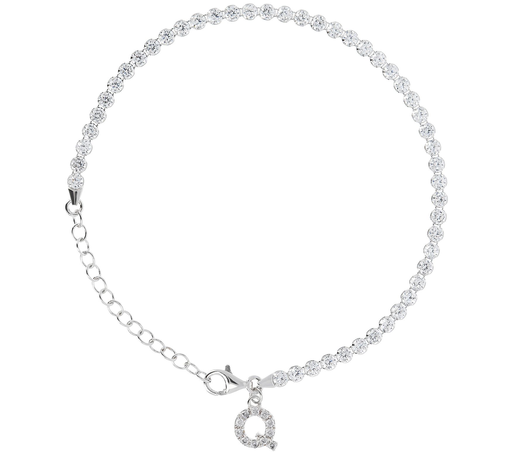 Diamonique Tennis Bracelet with Initial, Sterling Silver