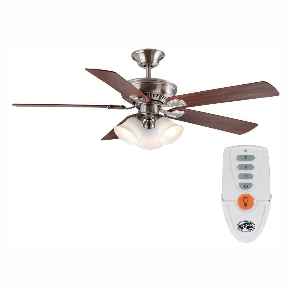 Hampton Bay Campbell 52 in. LED Indoor Brushed Nickel Ceiling Fan with Light Kit