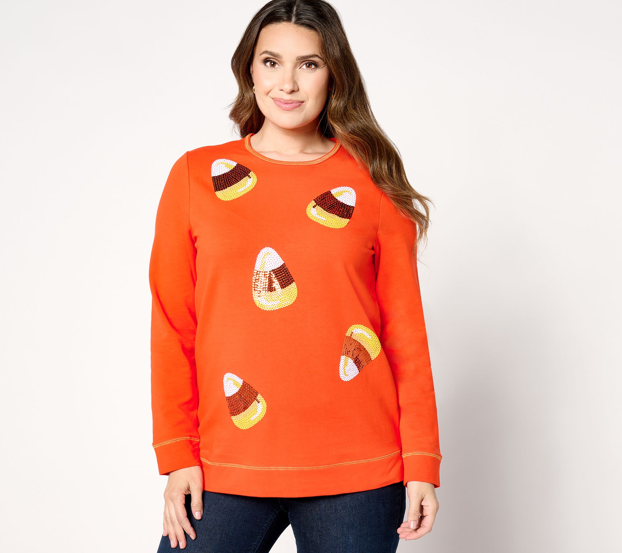 Quacker Factory Kisses of Autumn Sequin French Terry Top