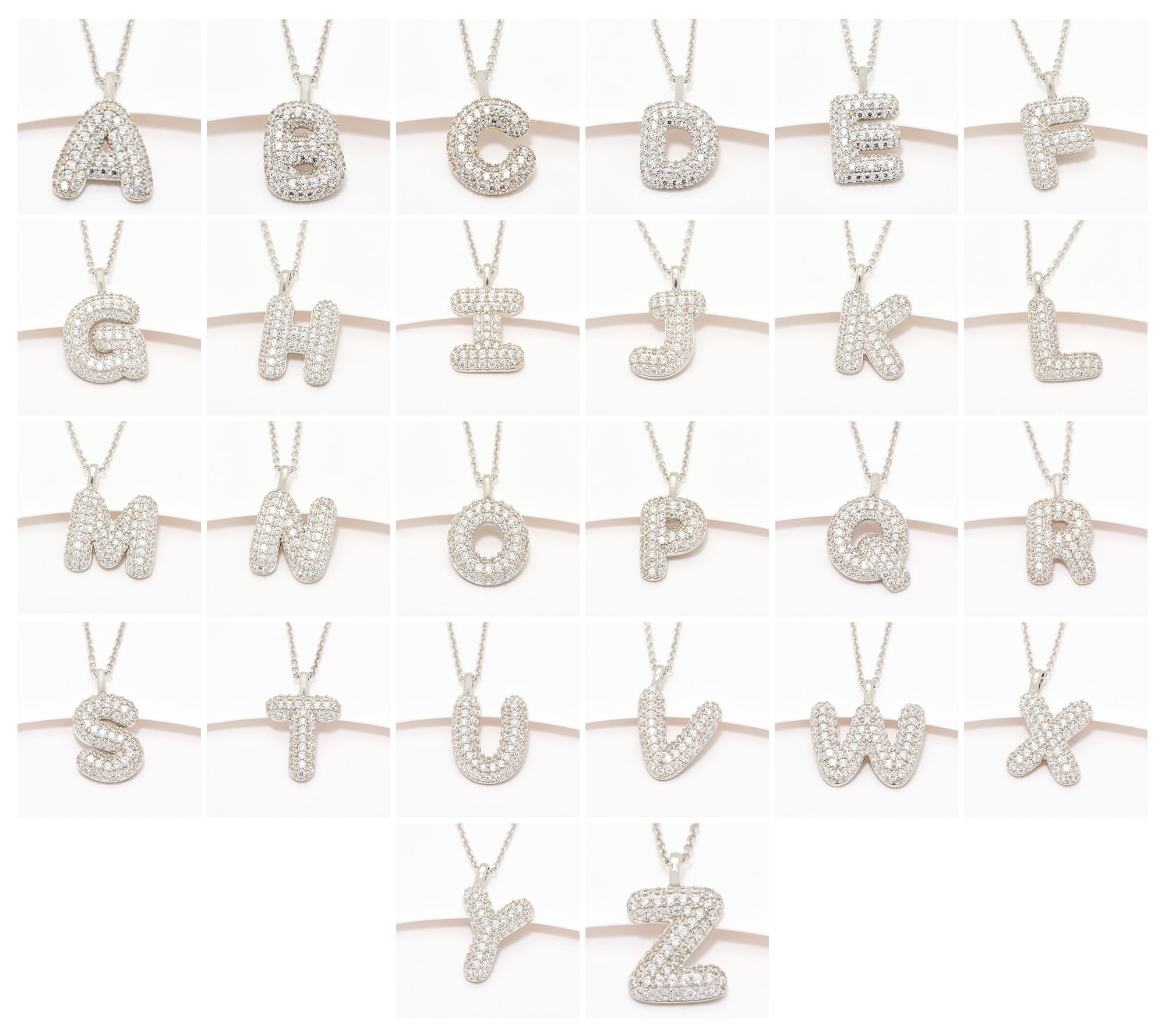 Diamonique Puffy Initial Necklace, Sterling Silver