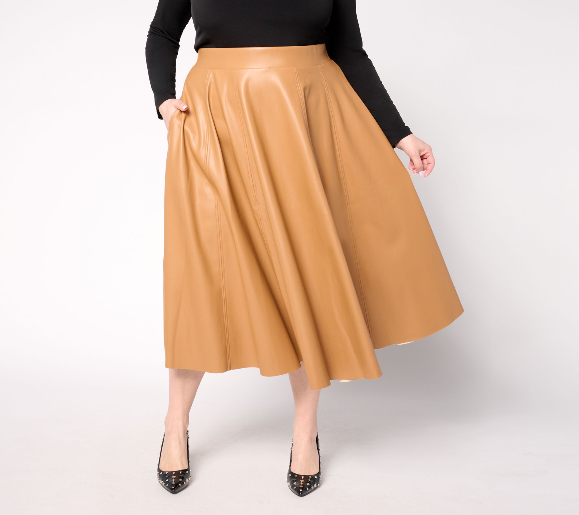 Carla Rockmore Collection Petite Faux Leather Circle Skirt