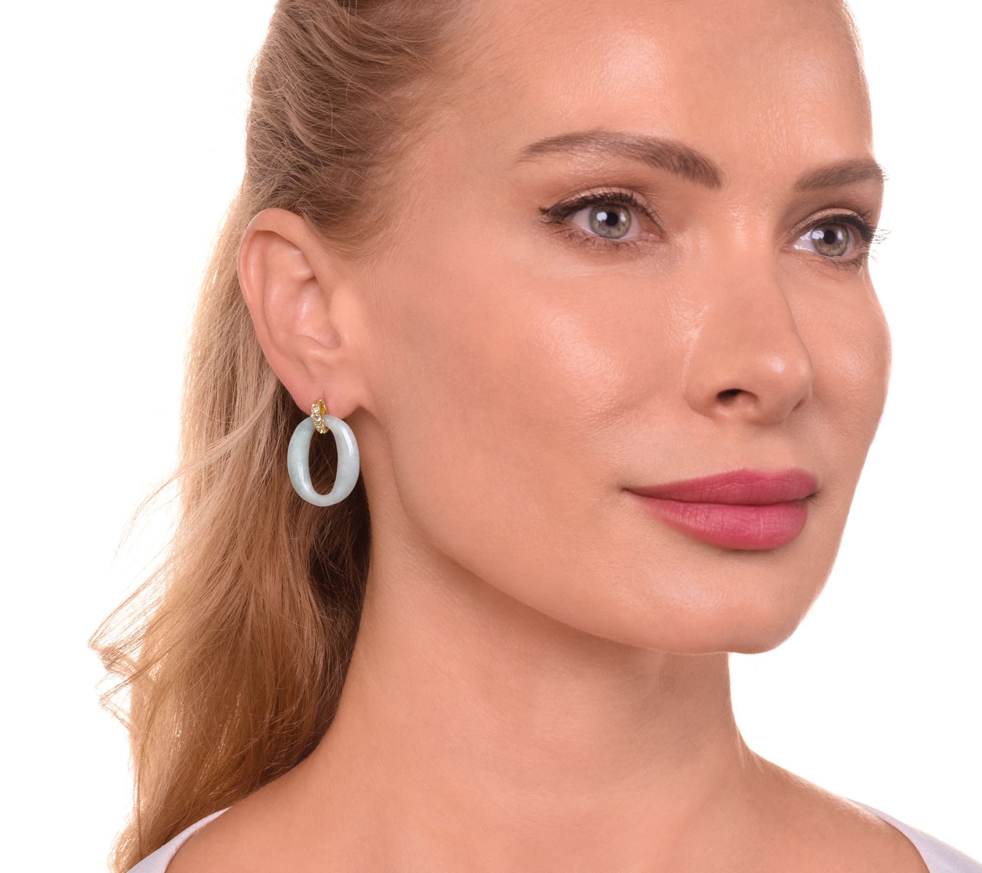 Dynasty Jade Open Circle Stud Earrings, 18K Gold Plated