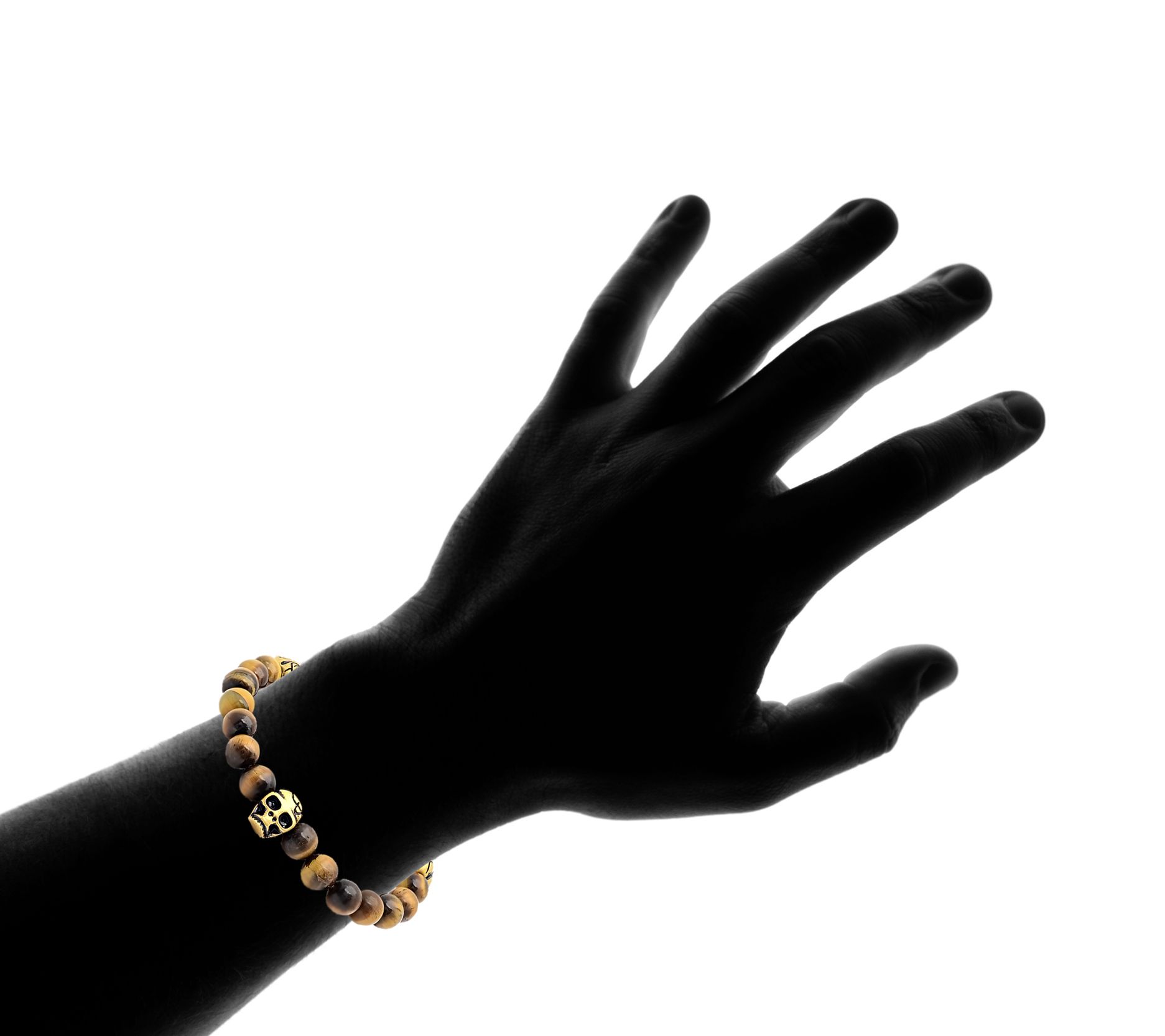 Steel by Design Men's Tiger's Eye & Skull Strech Bracelet