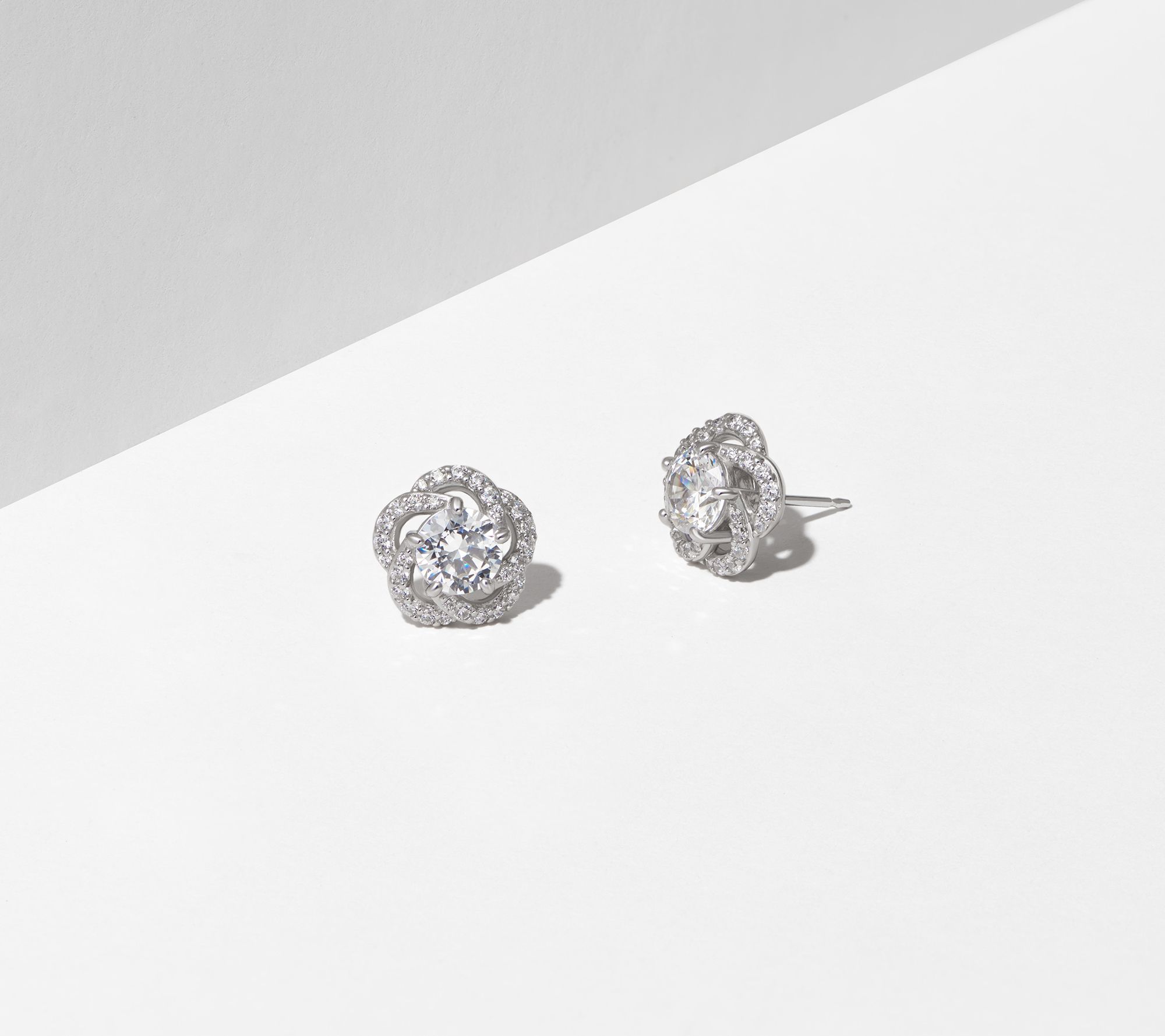 Diamonique 3.70 cttw Clover Halo Stud Earrings, Sterling