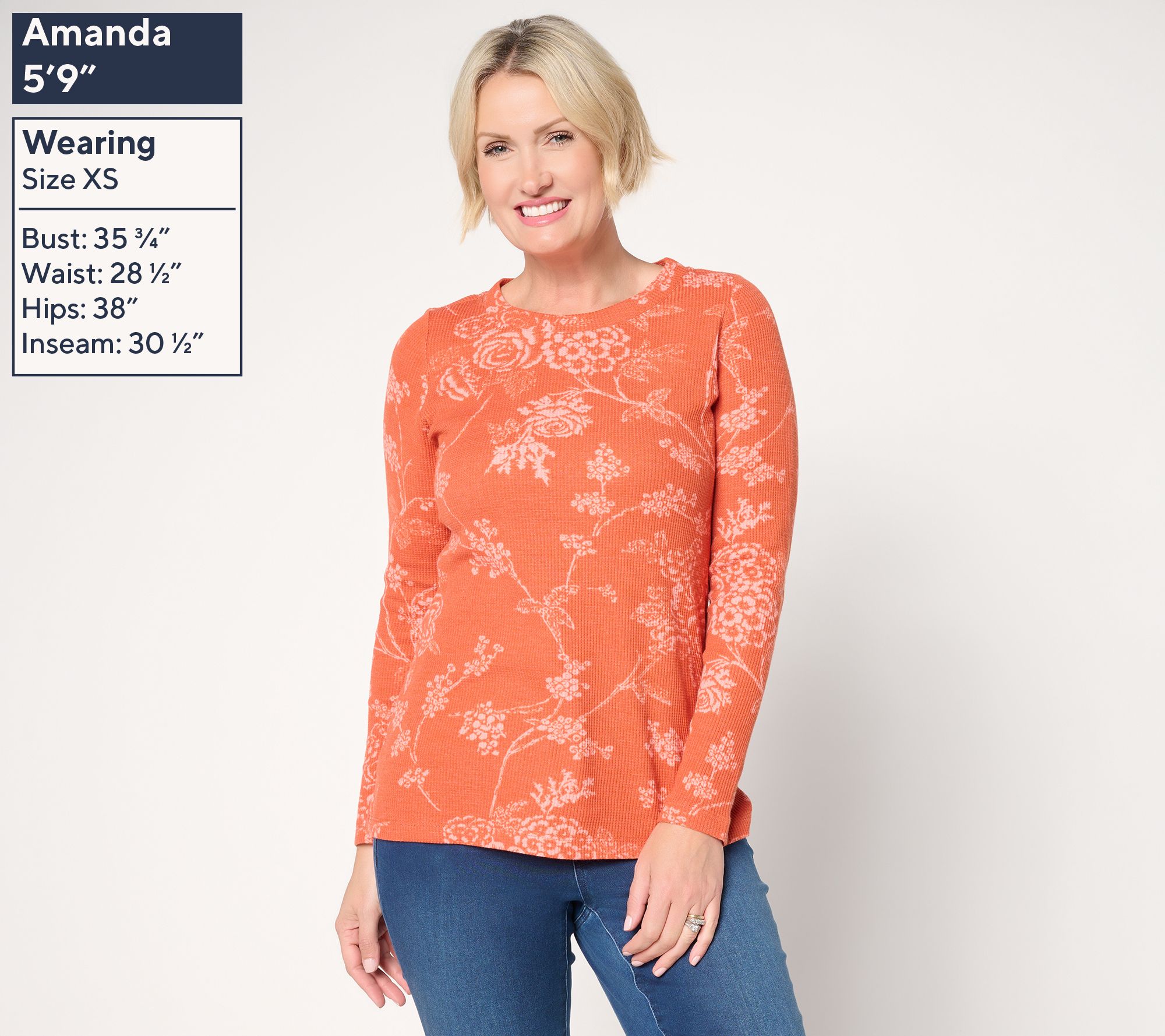 Belle by Kim Gravel Micro Waffle Vintage Floral Printed Top