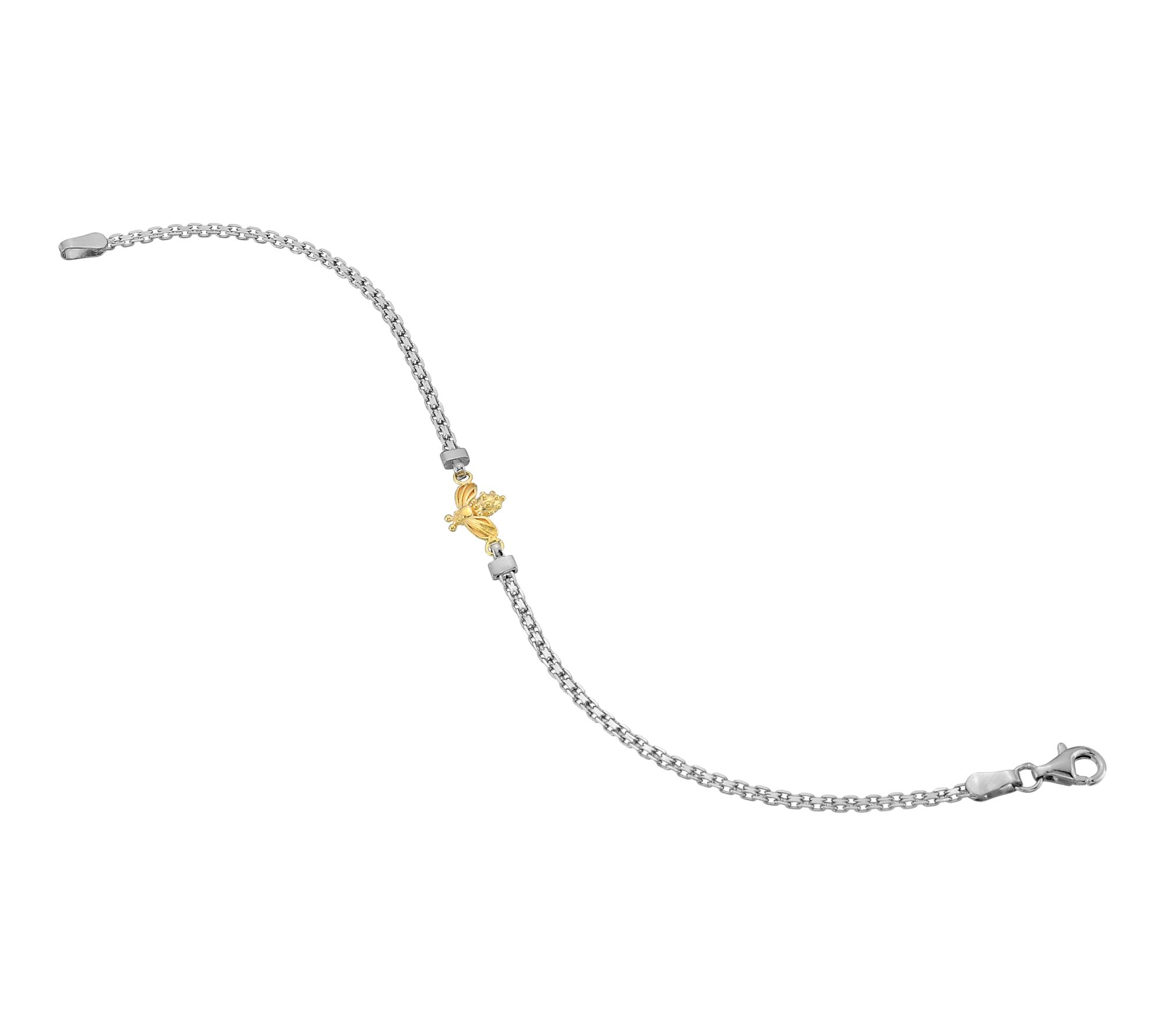 Silver Style Two-Tone Bee Design Bismark Bracelet, Sterling