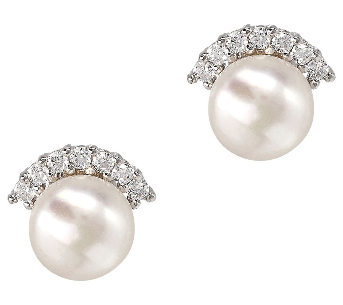 Diamonique for Honora Cultured Pearl Stud Earrings, Sterling