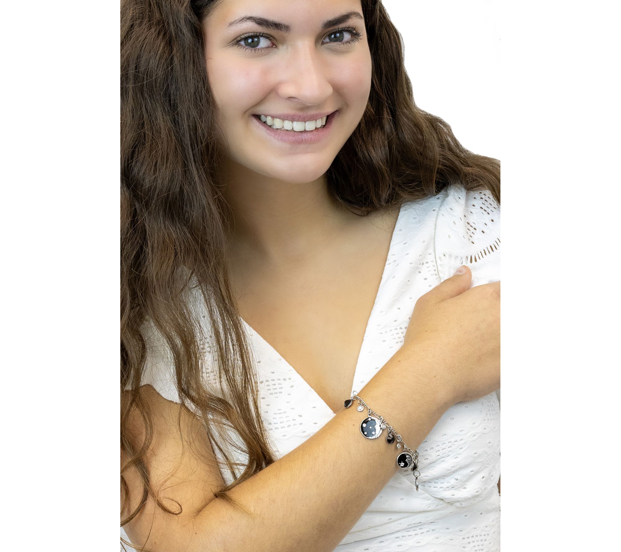 Anne Koplik Enamel & Crystal Man in the Moon Charm Bracelet