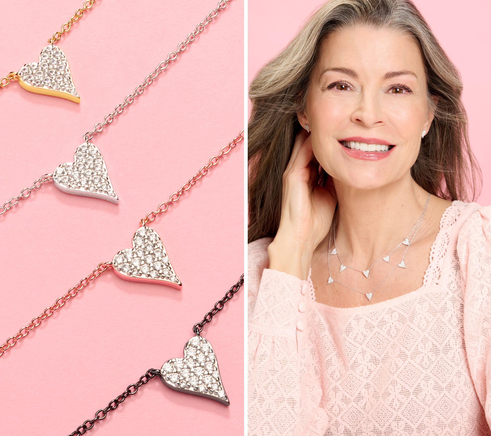 Diamonique x Jennifer Miller 5 Heart Station Necklace, Sterl