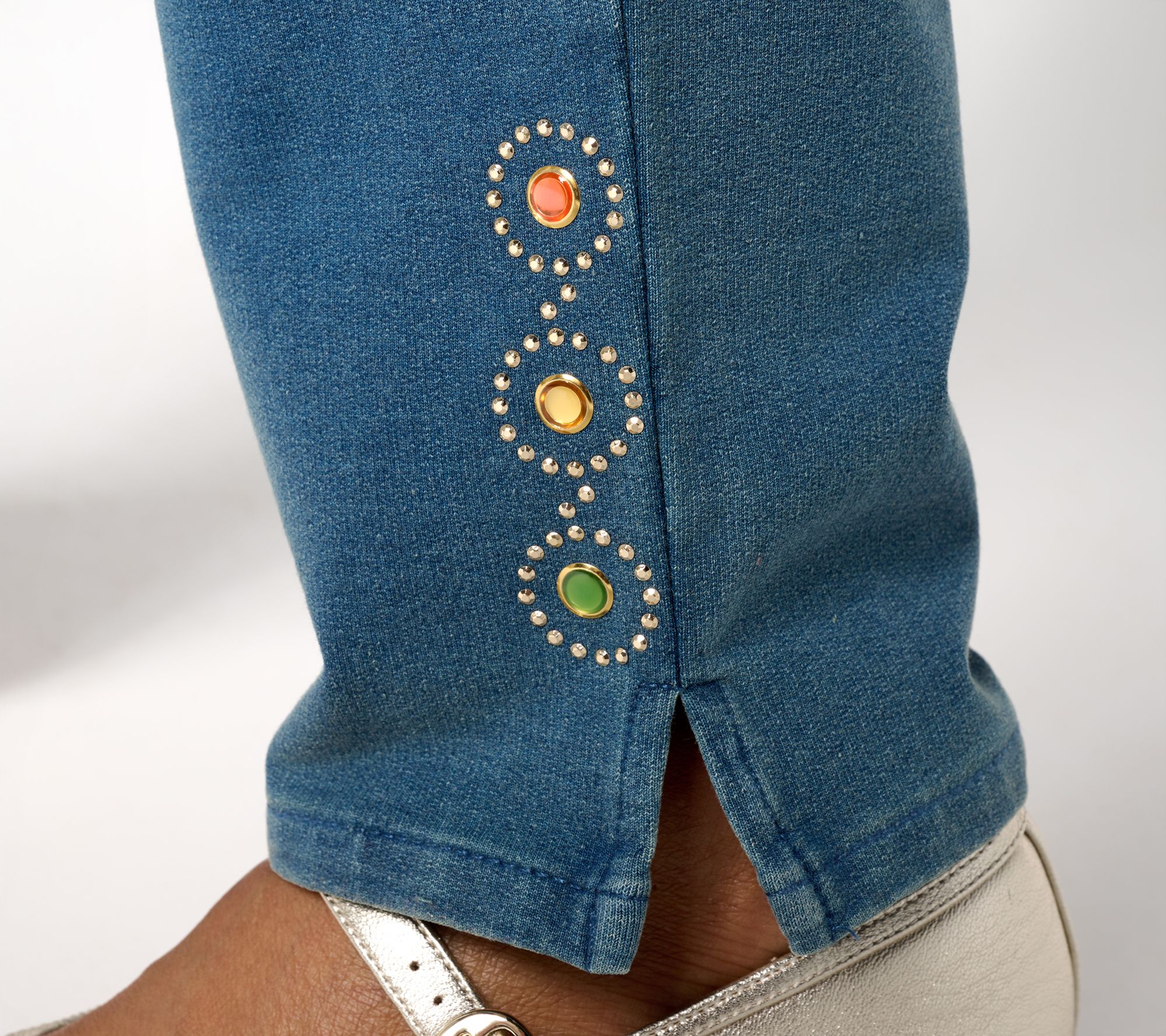 Quacker Factory DreamJeannes Short Bling Time Straight Leg Jeans