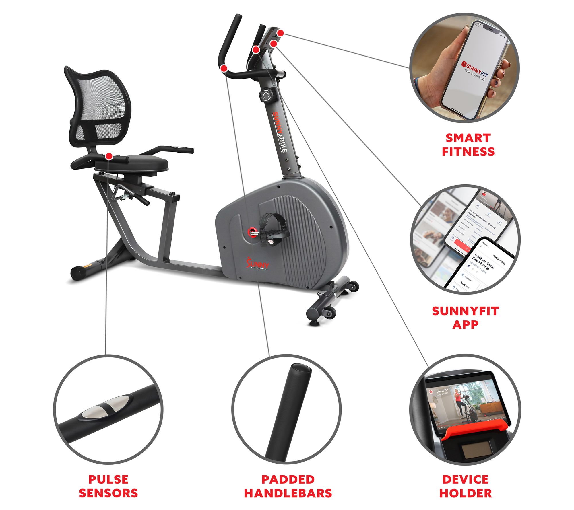 Sunny Health & Fitness Endurance Series Smart Recumbent Bike