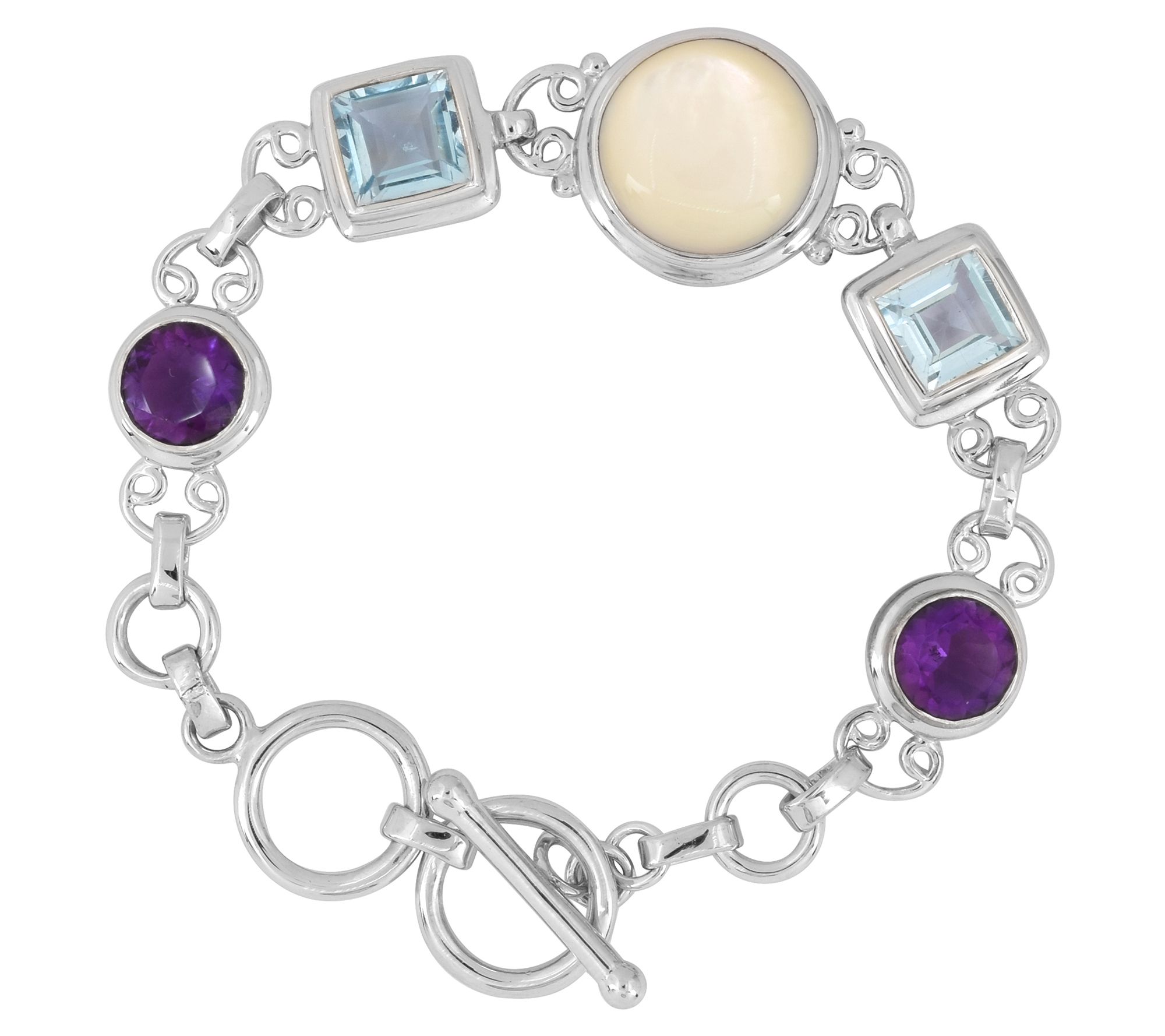 Sterling Silver Multi-Gemstone T-Bar Bracelet