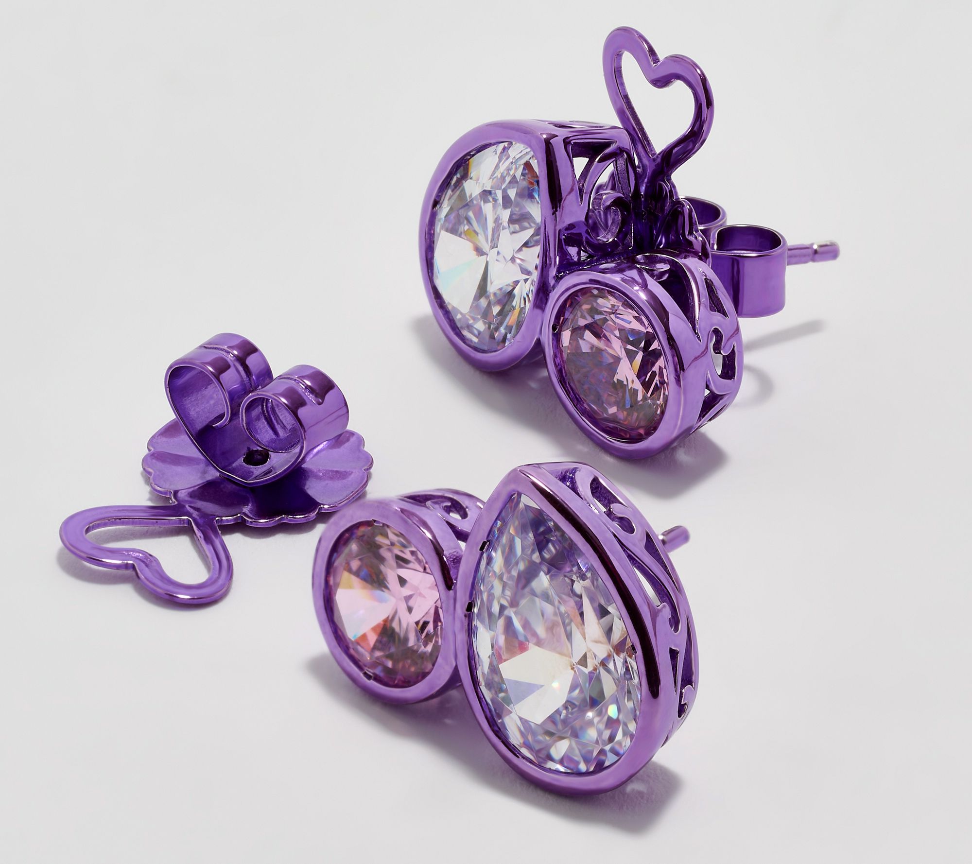 Diamonique x Jennifer Miller Round & Pear CZ Toi Et Moi Stud Earrings