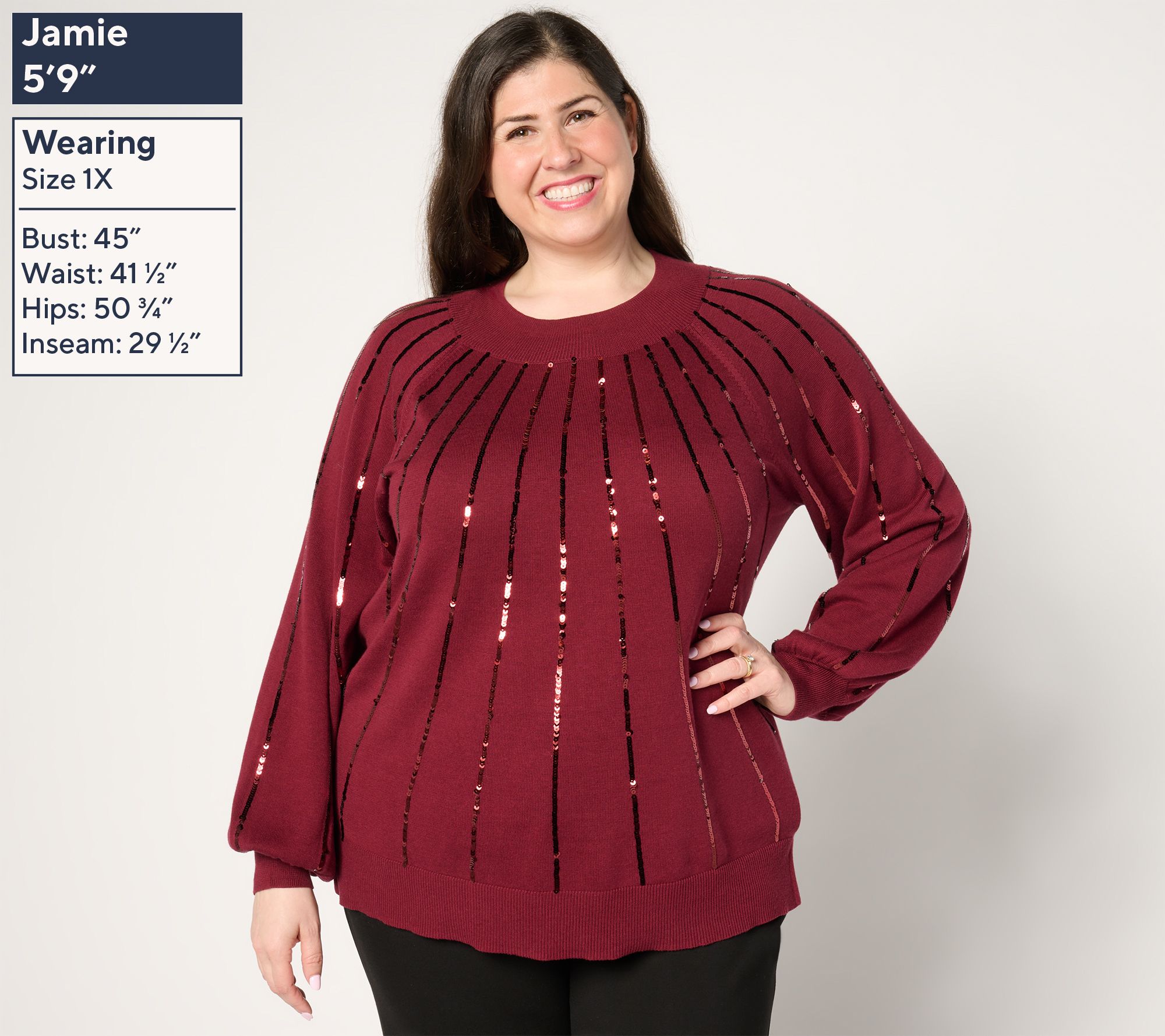 Jingle Belles by Kim Gravel Star Burst Sequin Glam Mock Sweater