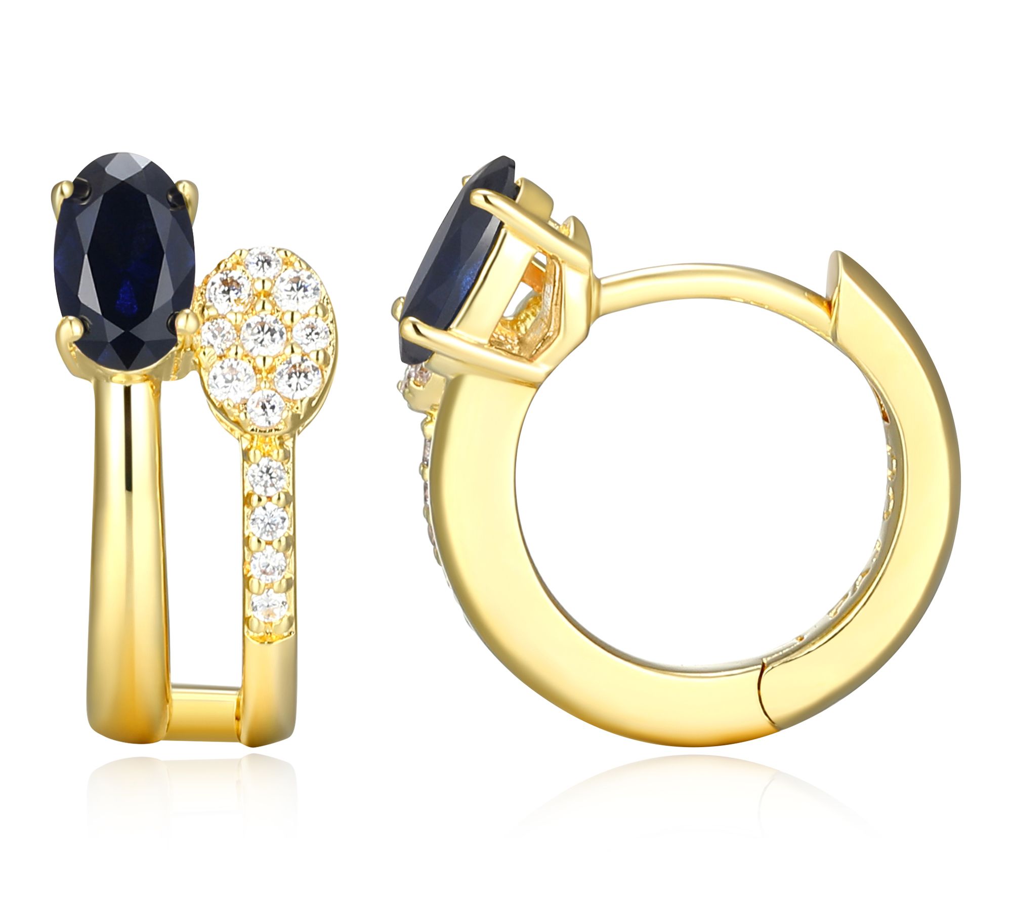 LuxLab Gemstone & Diamond Double Hoop Earrings, 18K Plated