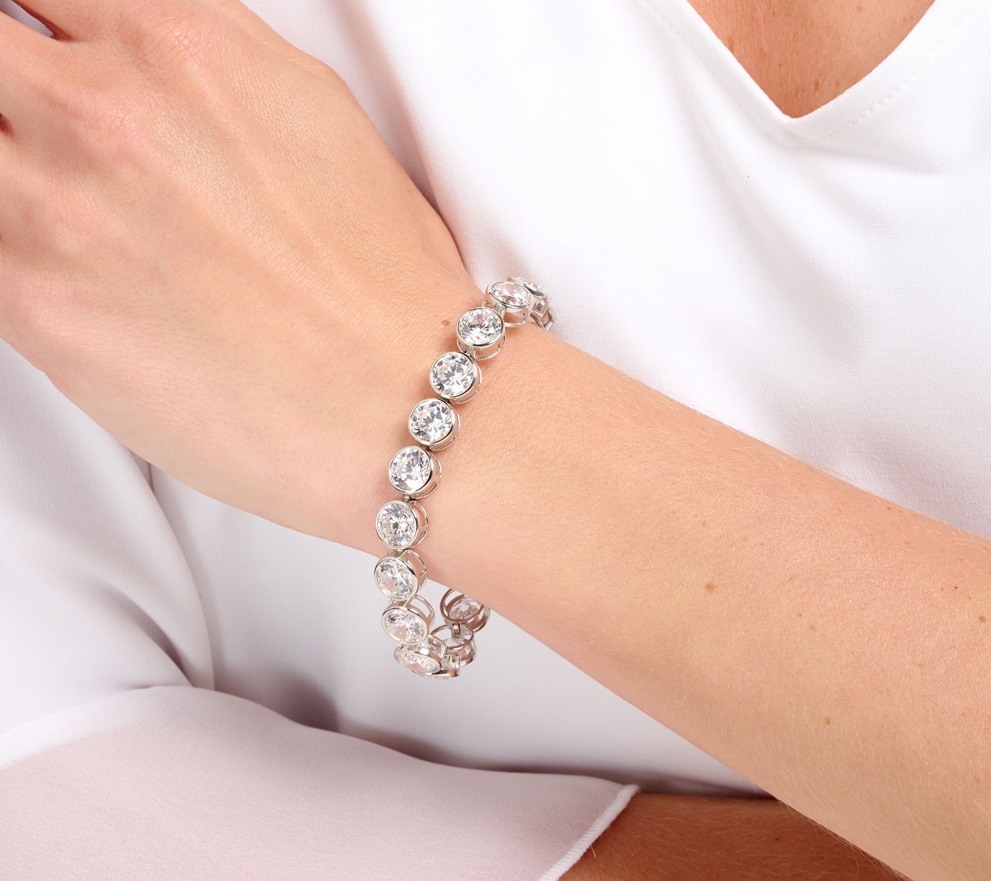 Diamonique Classics Round Bezel Set Tennis Bracelet, Sterl