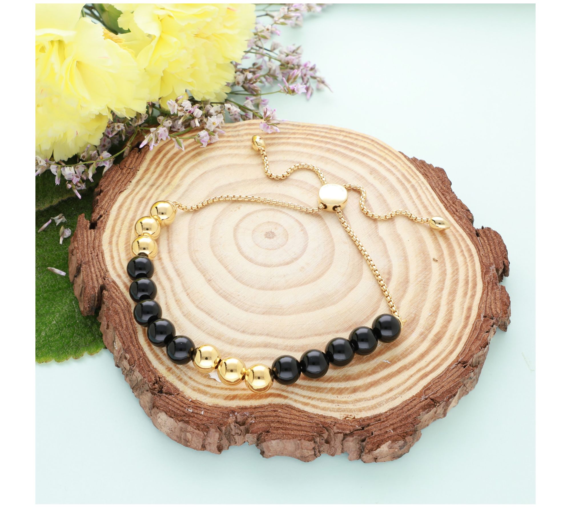 Elyse Ryan 14K Gold Clad & Onyx Adjustable Bead Bracelet