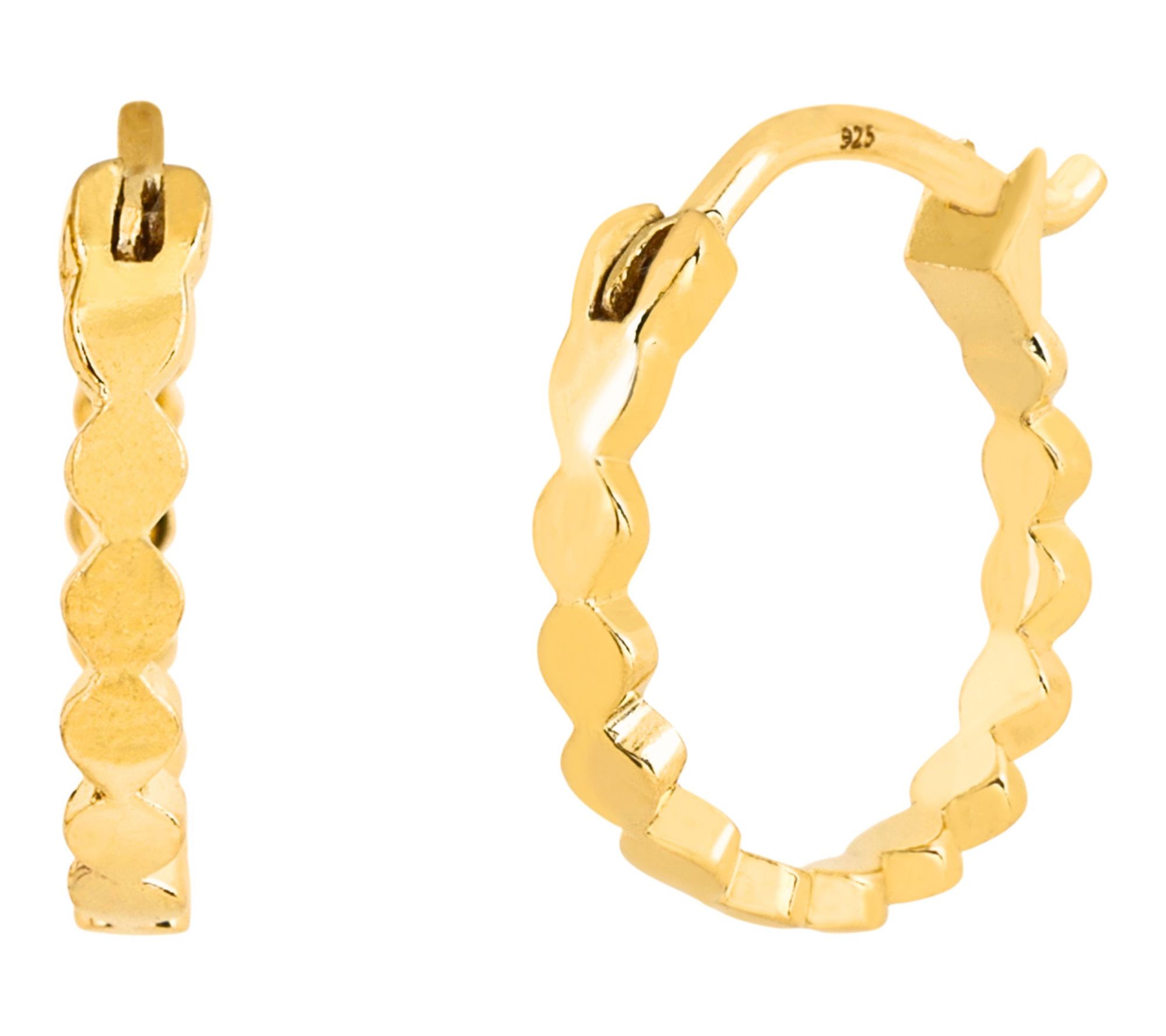 14K Gold Plated Flat Bead Hoop Earrings