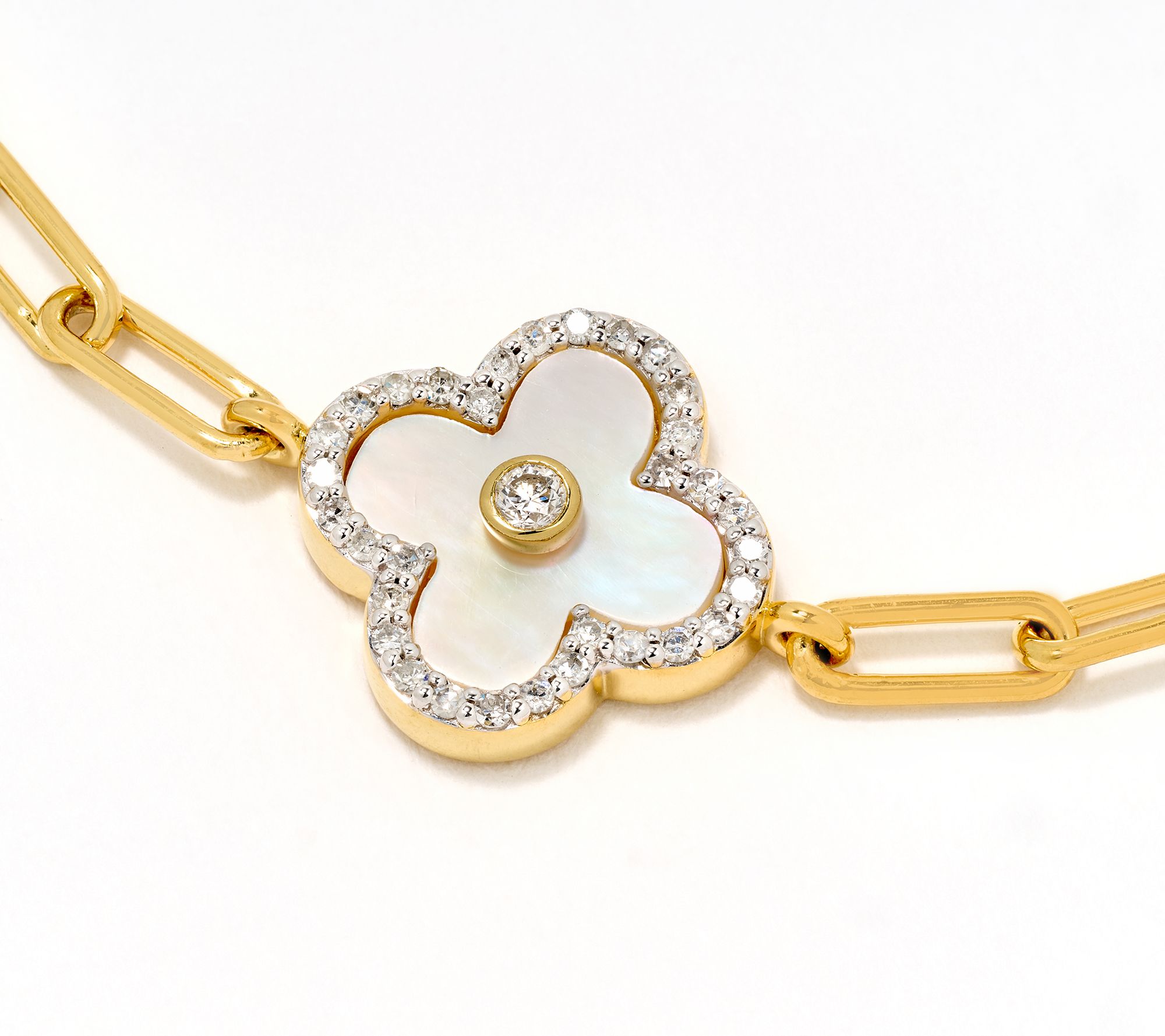 Accents by Affinity 0.21 cttw MOP Clover Linked Bracelet, Sterl