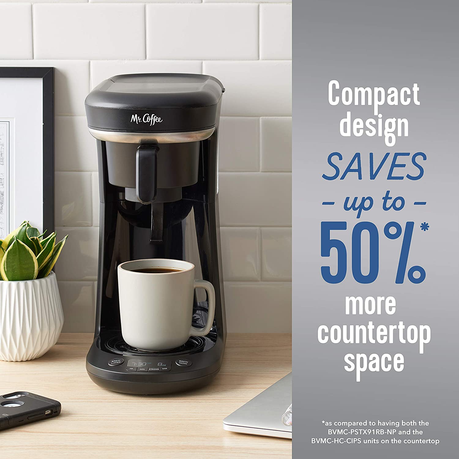 Mr. Coffee® Pod + 10-Cup Space-Saving Combo Brewer, Black