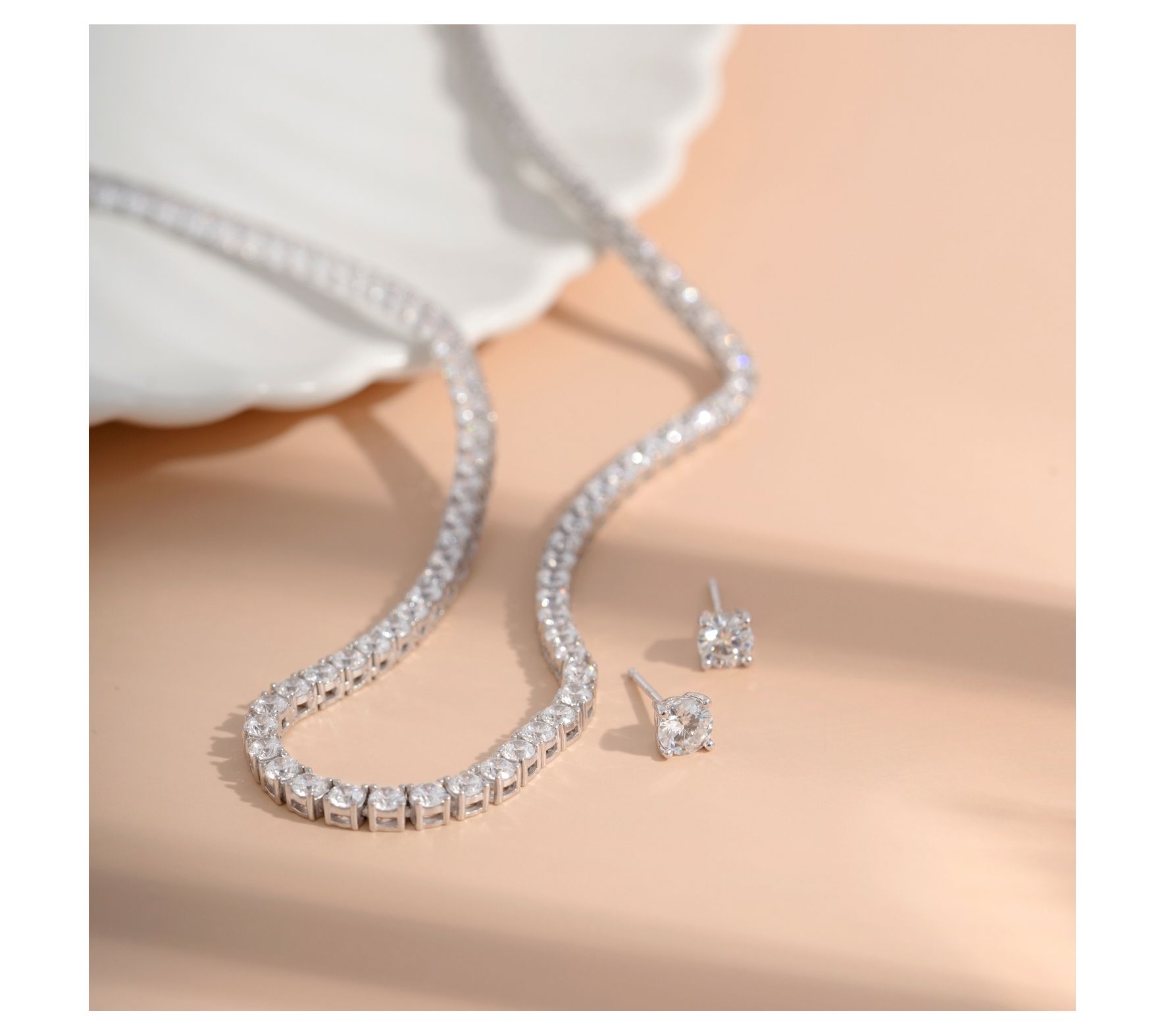 Diamonique 16.10 cttw Necklace & Earrings Set,Sterling Silver