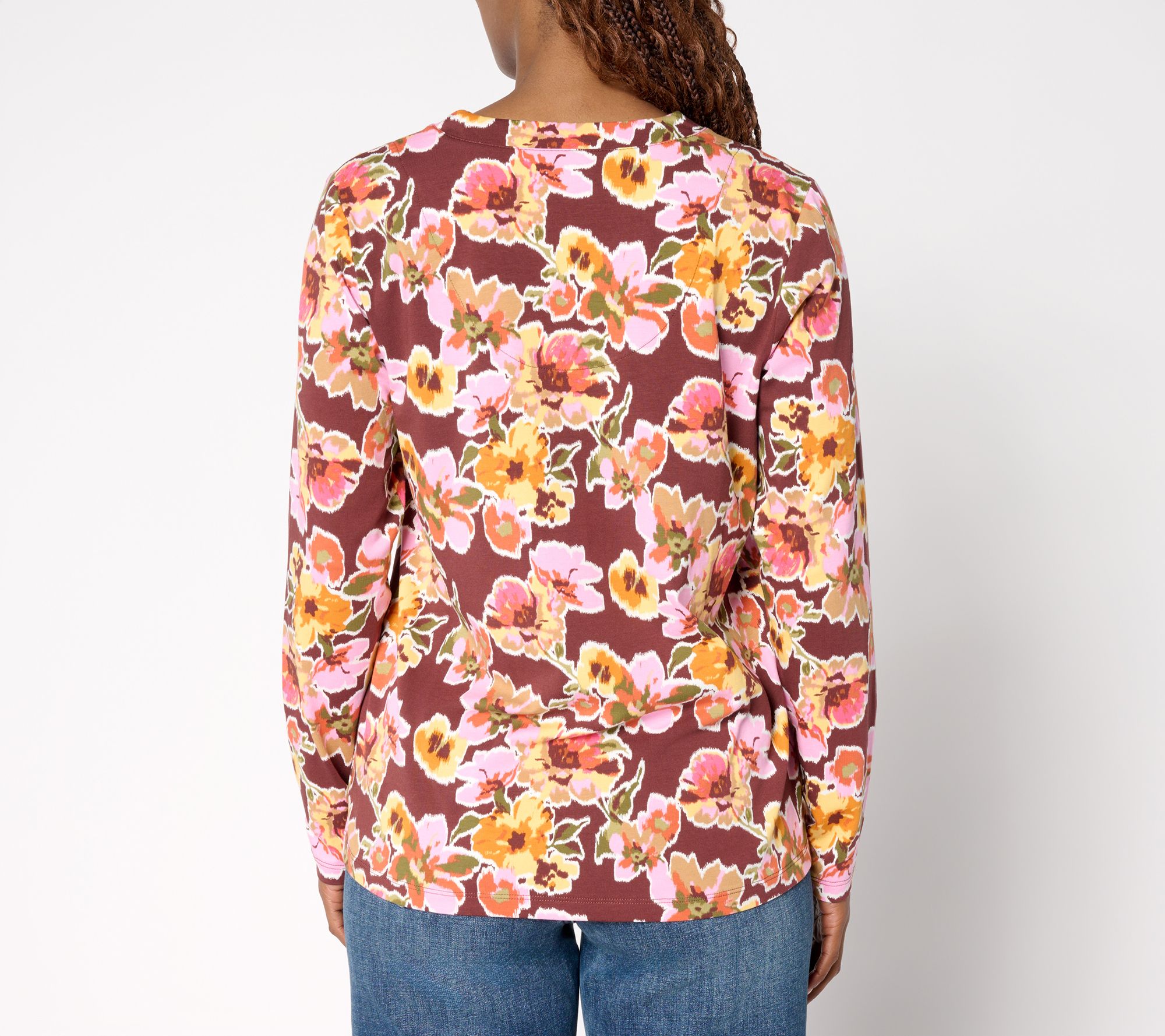 Denim & Co. Printed Favorite Jersey V-Neck Top