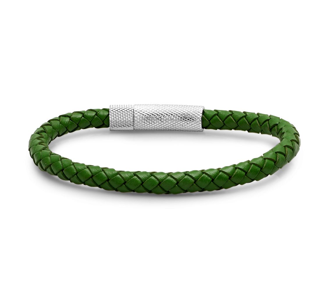 Steel by Design Men's Stainless Steel Green Leather Bracelet