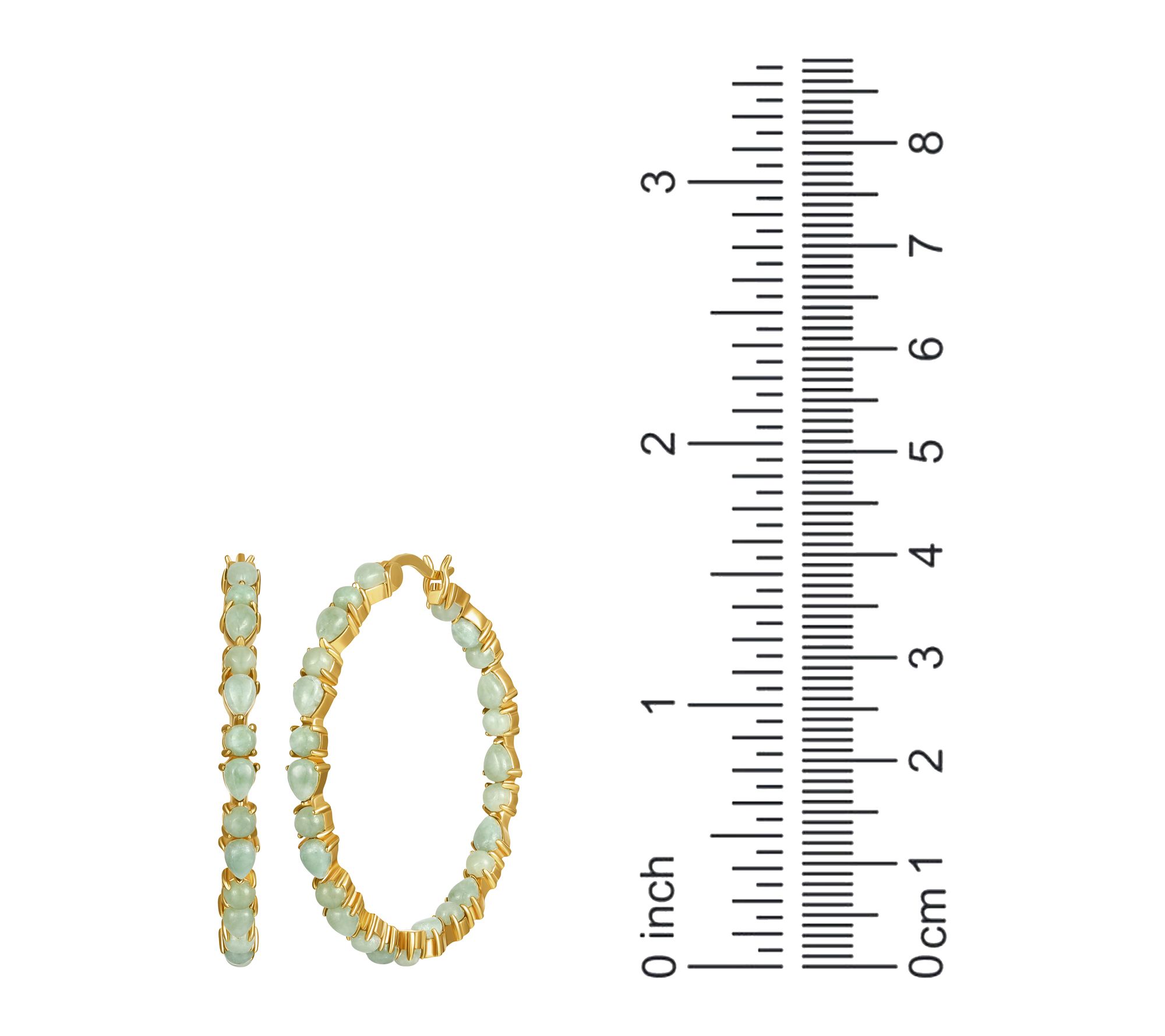 Dynasty Jade Pear & Round 40mm Hoop Earrings, 18K Gold Plated