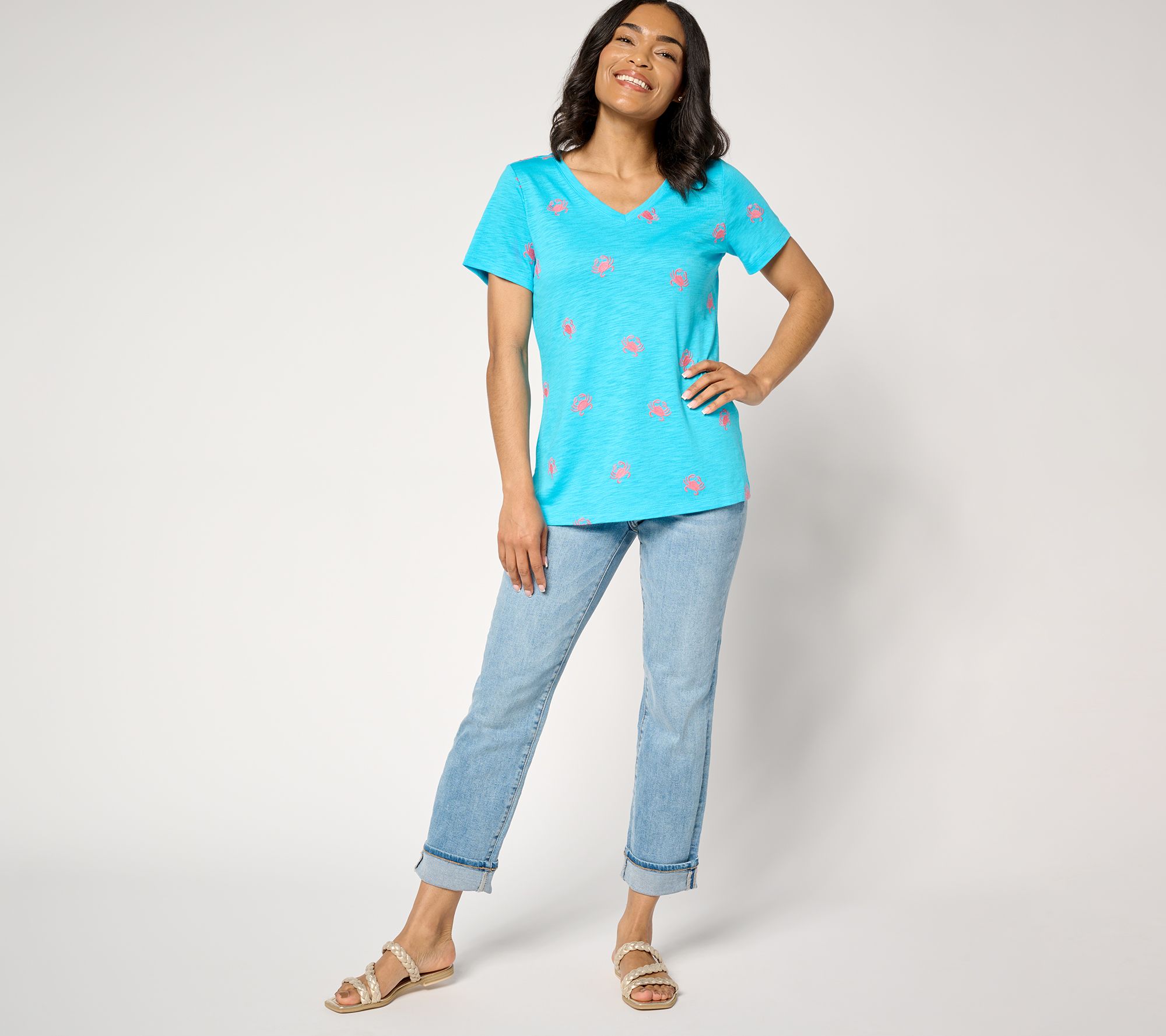 Belle Beach by Kim Gravel Slub Knit Florida Fun Embroidered Top