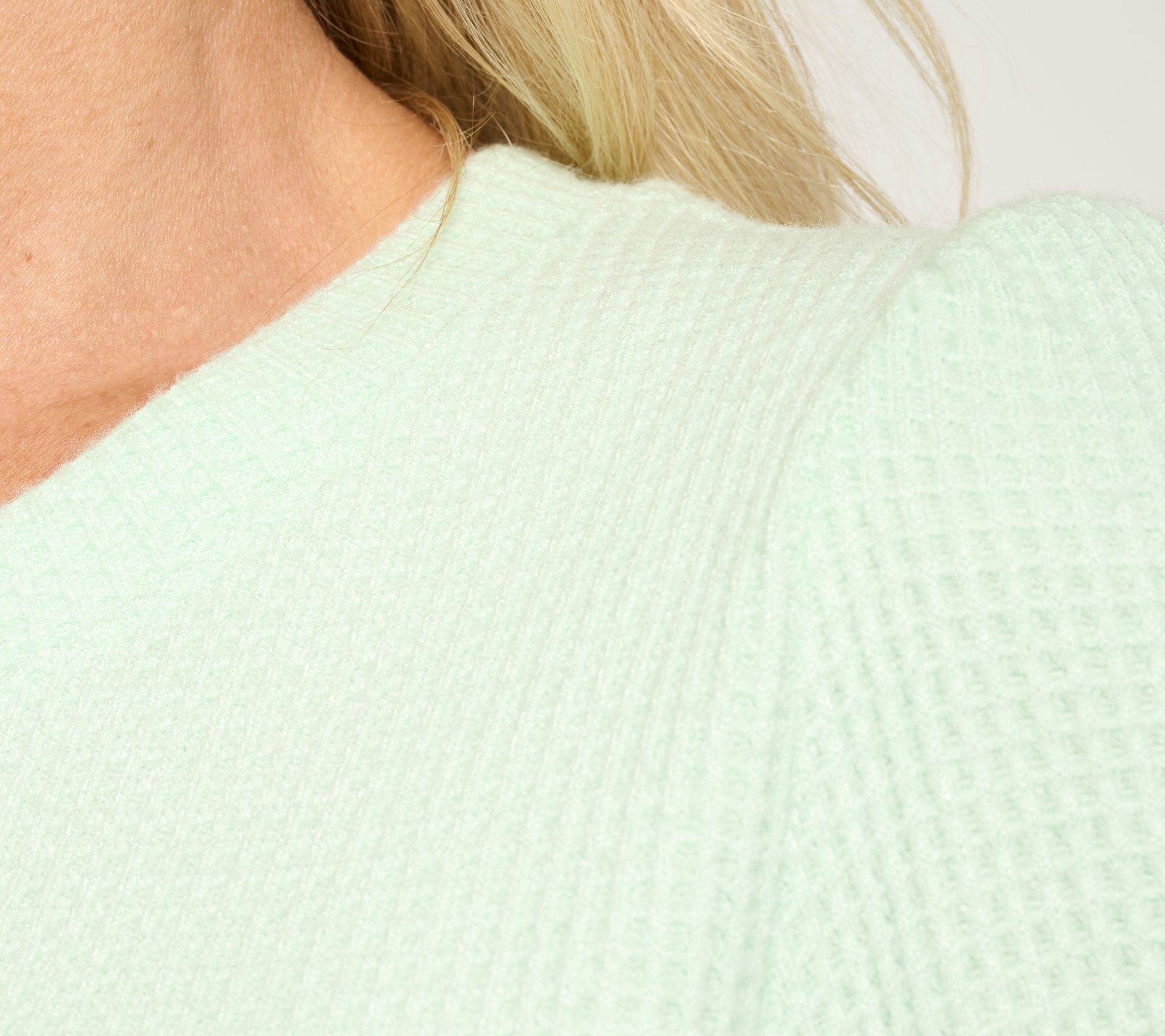 AnyBody Brushed Waffle Knit Crew Neck Top with Tall Cuff