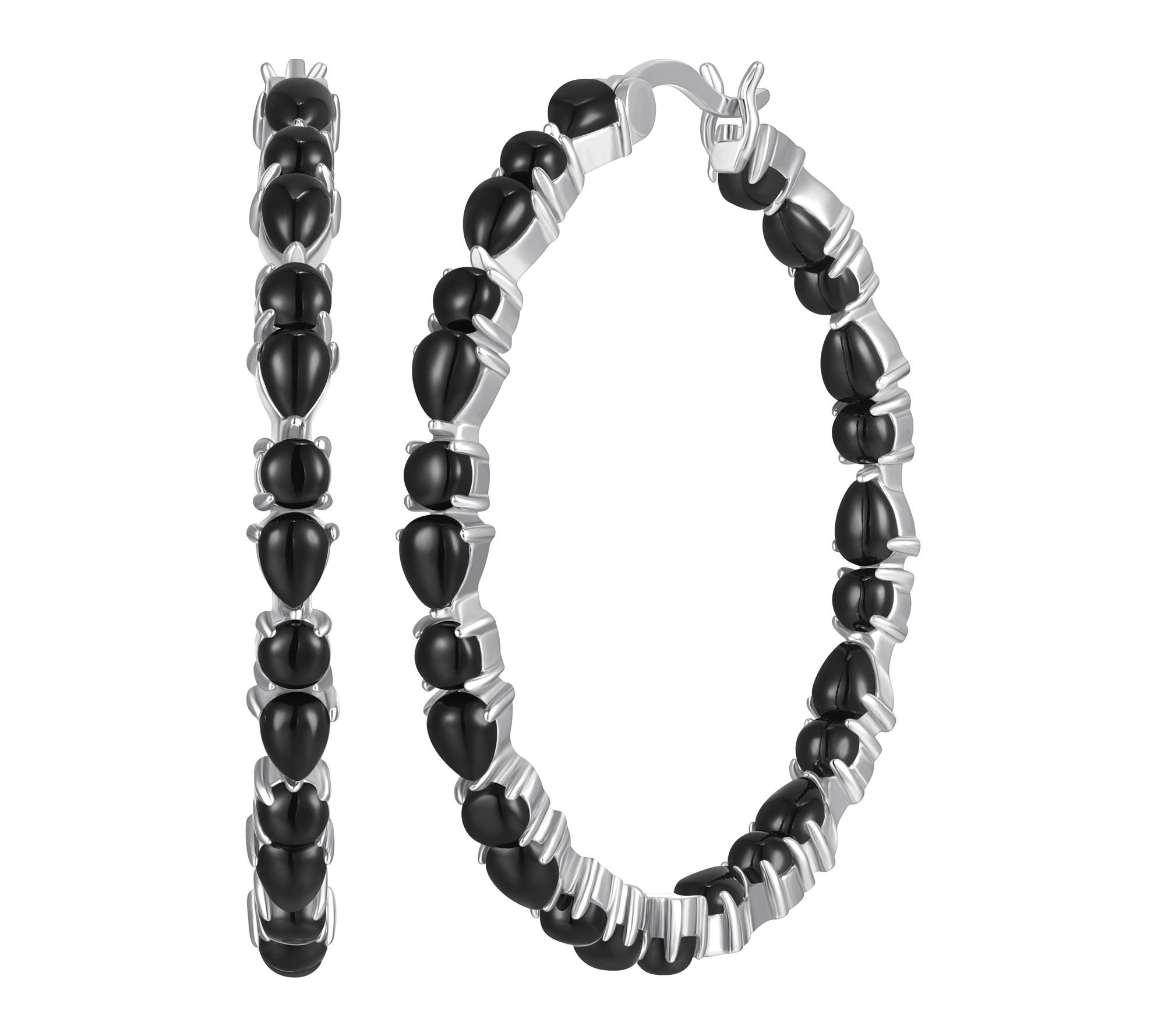 Affinity Gems Black Agate Hoop Earrings, Sterling Silver