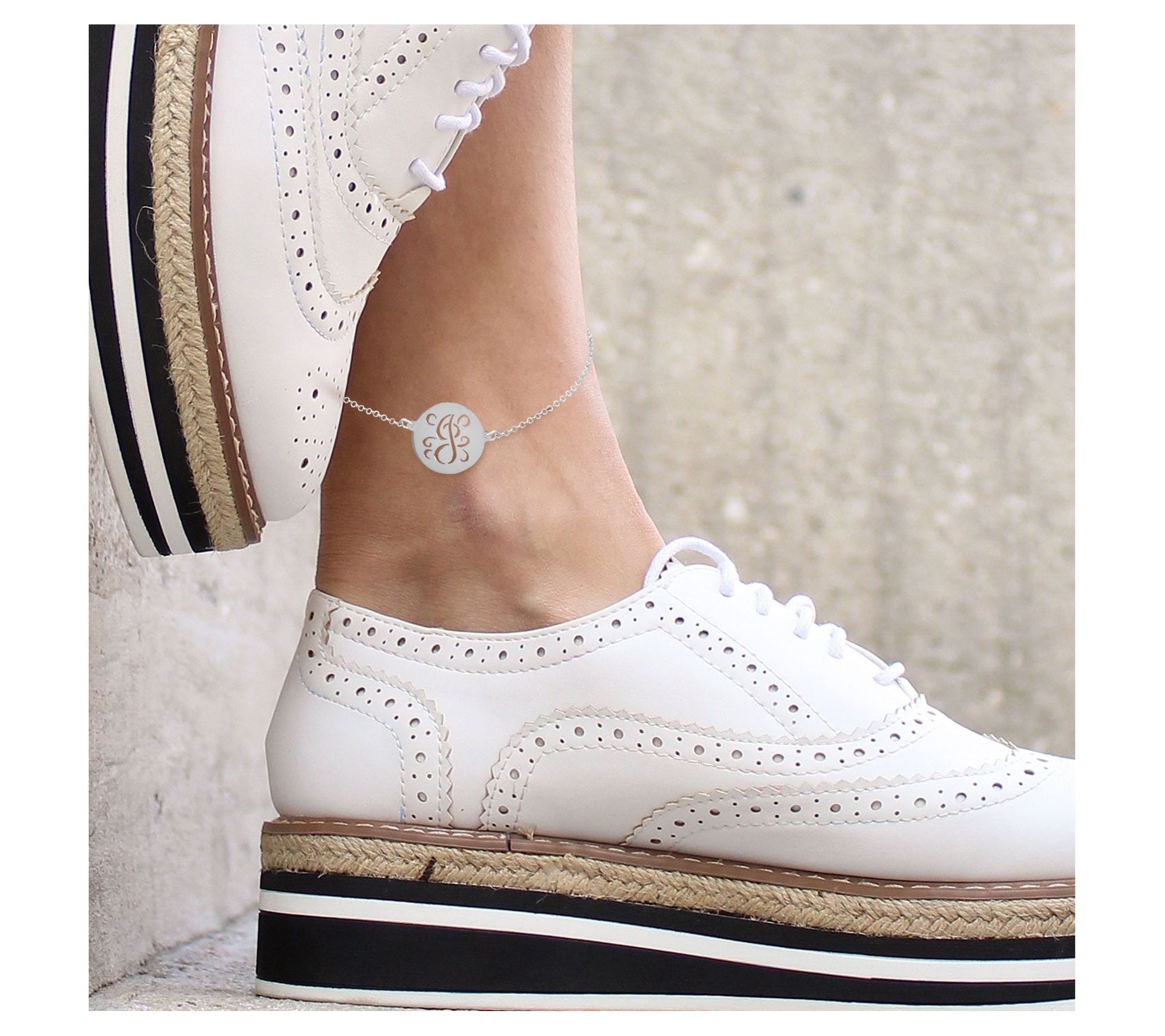Personalized Sterling Script Initial Disc Ankle Bracelet