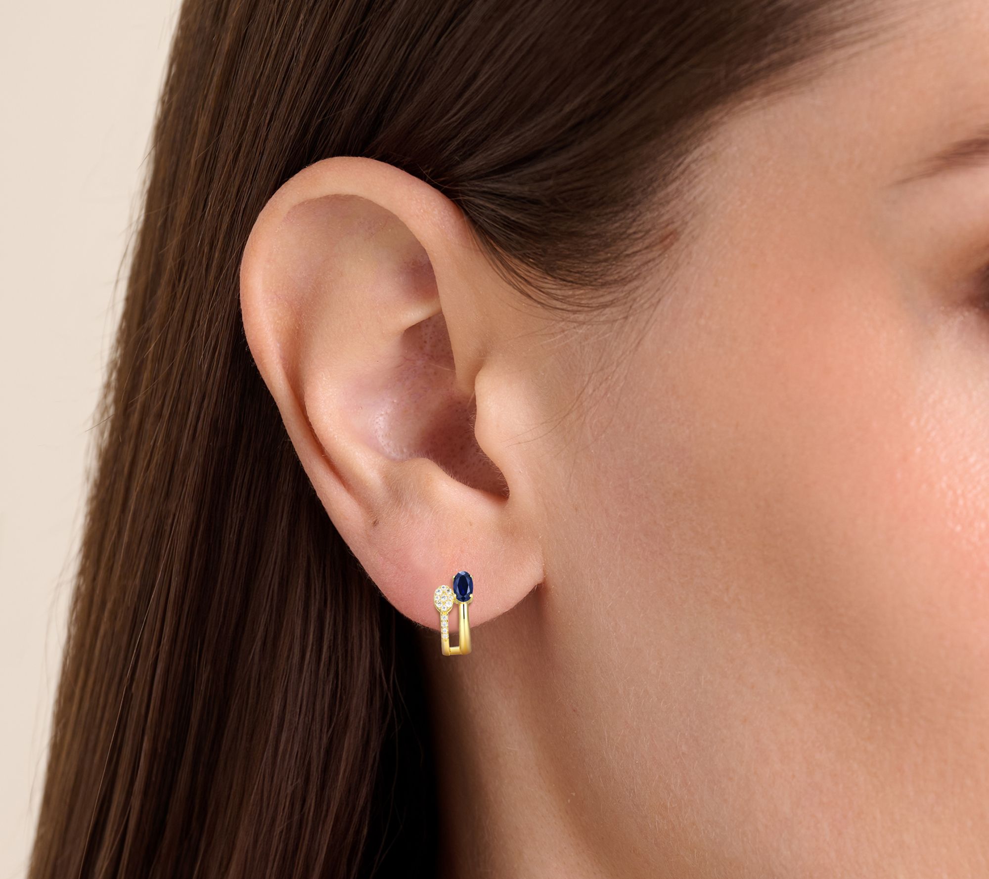 LuxLab Gemstone & Diamond Double Hoop Earrings, 18K Plated