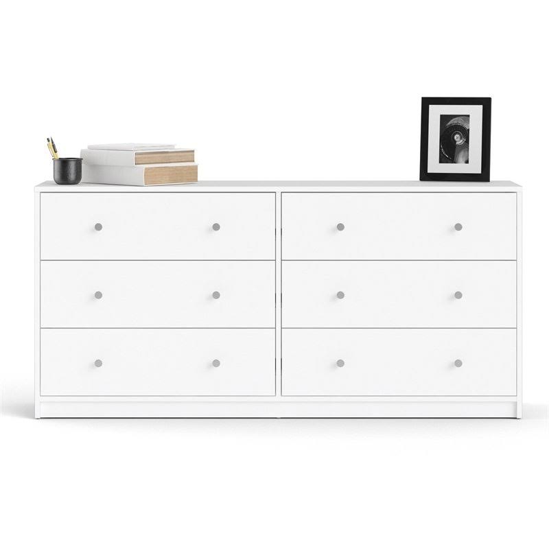 Levan Home Contemporary Wide 6 Drawer Double Bedroom Dresser in White
