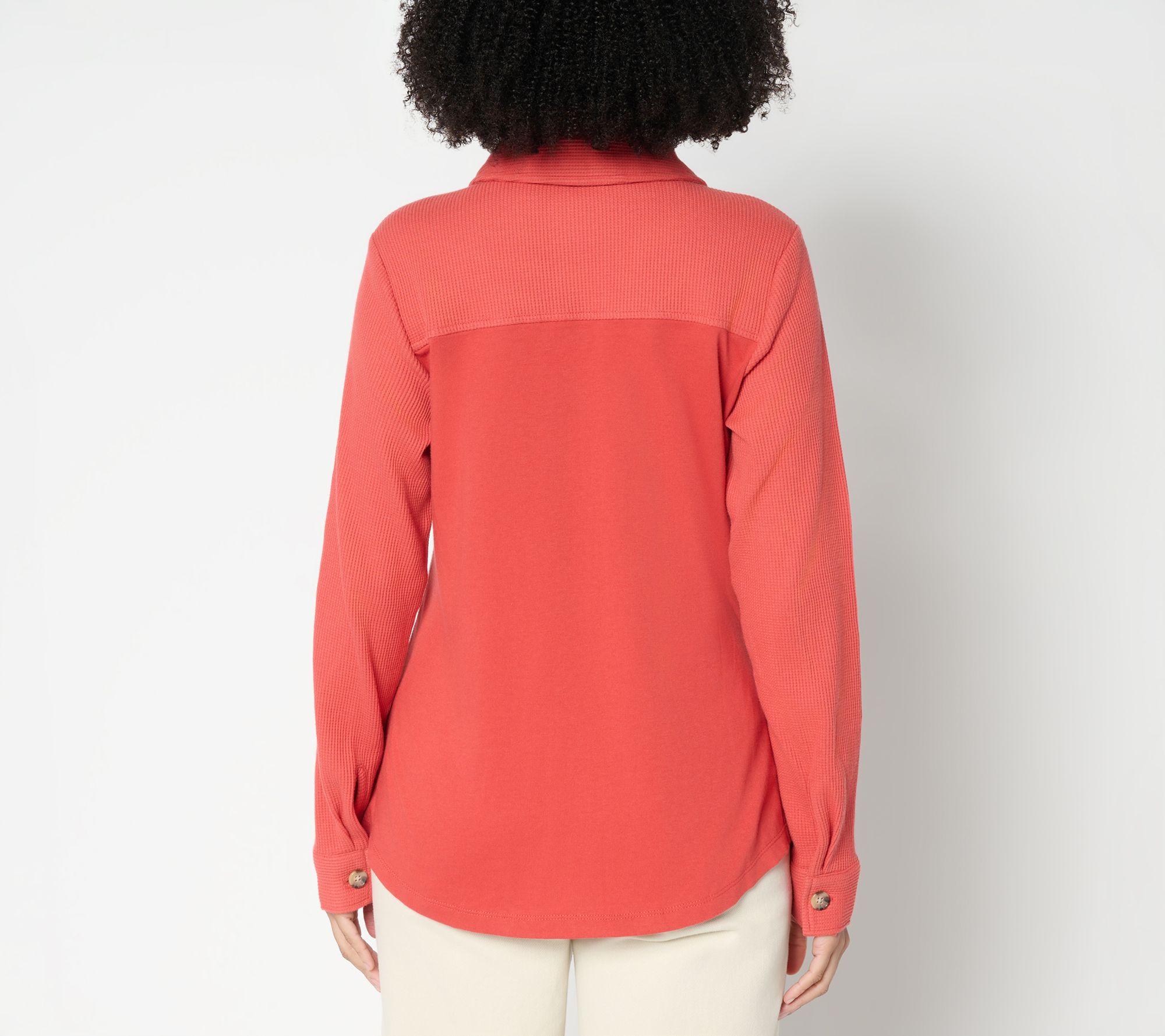 Belle by Kim Gravel Petite Waffle Knit & Jersey Button Front Top