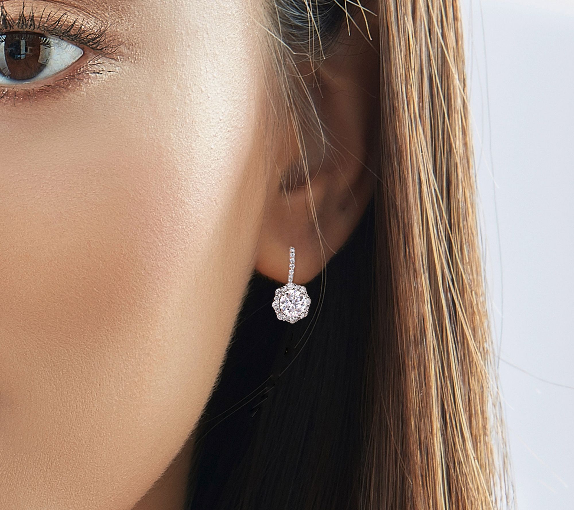 MoissanIce Moissanite 3.15 cttw Halo Lever Back Earrings