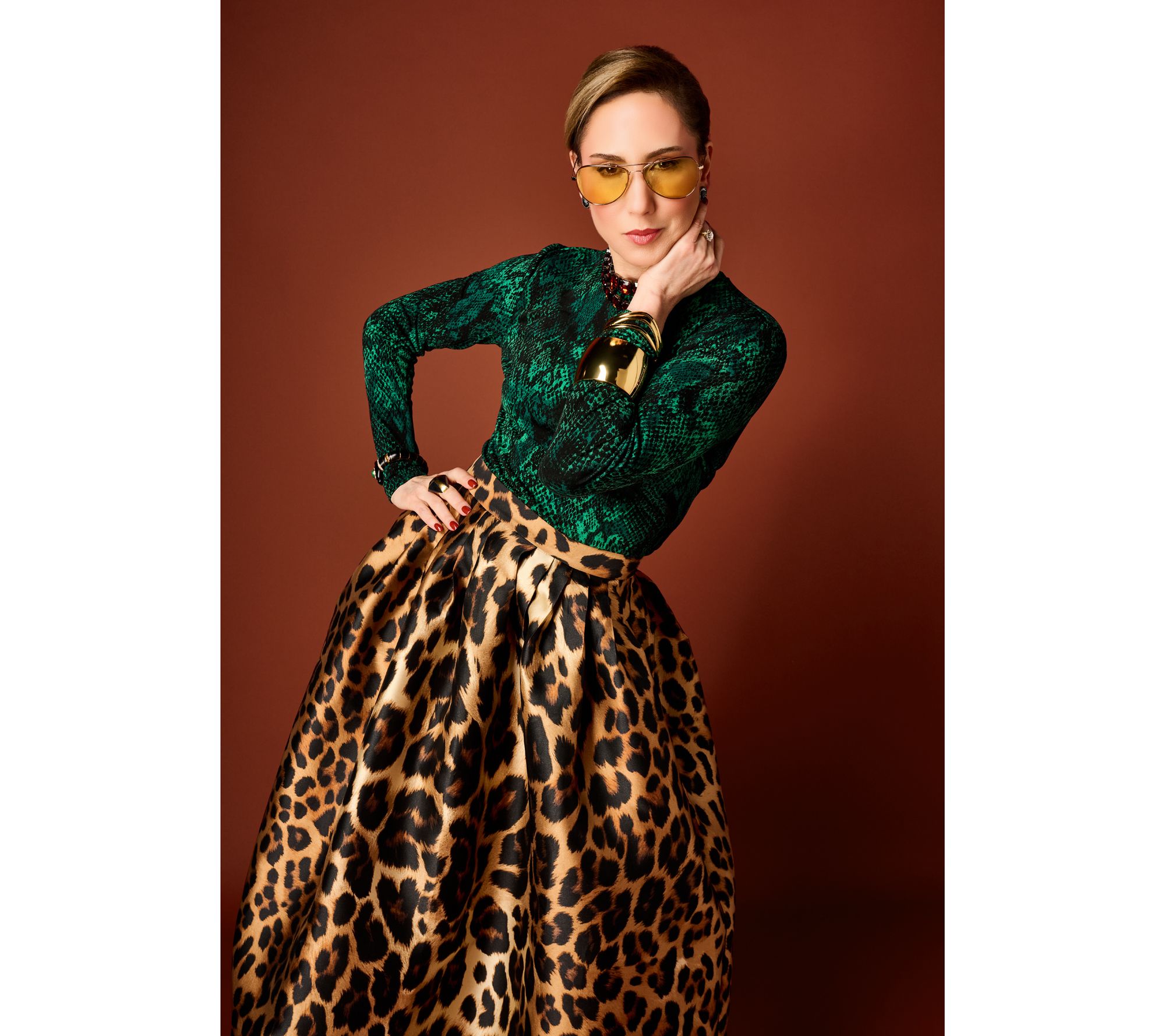 Carla Rockmore Collection Printed Long Sleeve Crew Neck Top