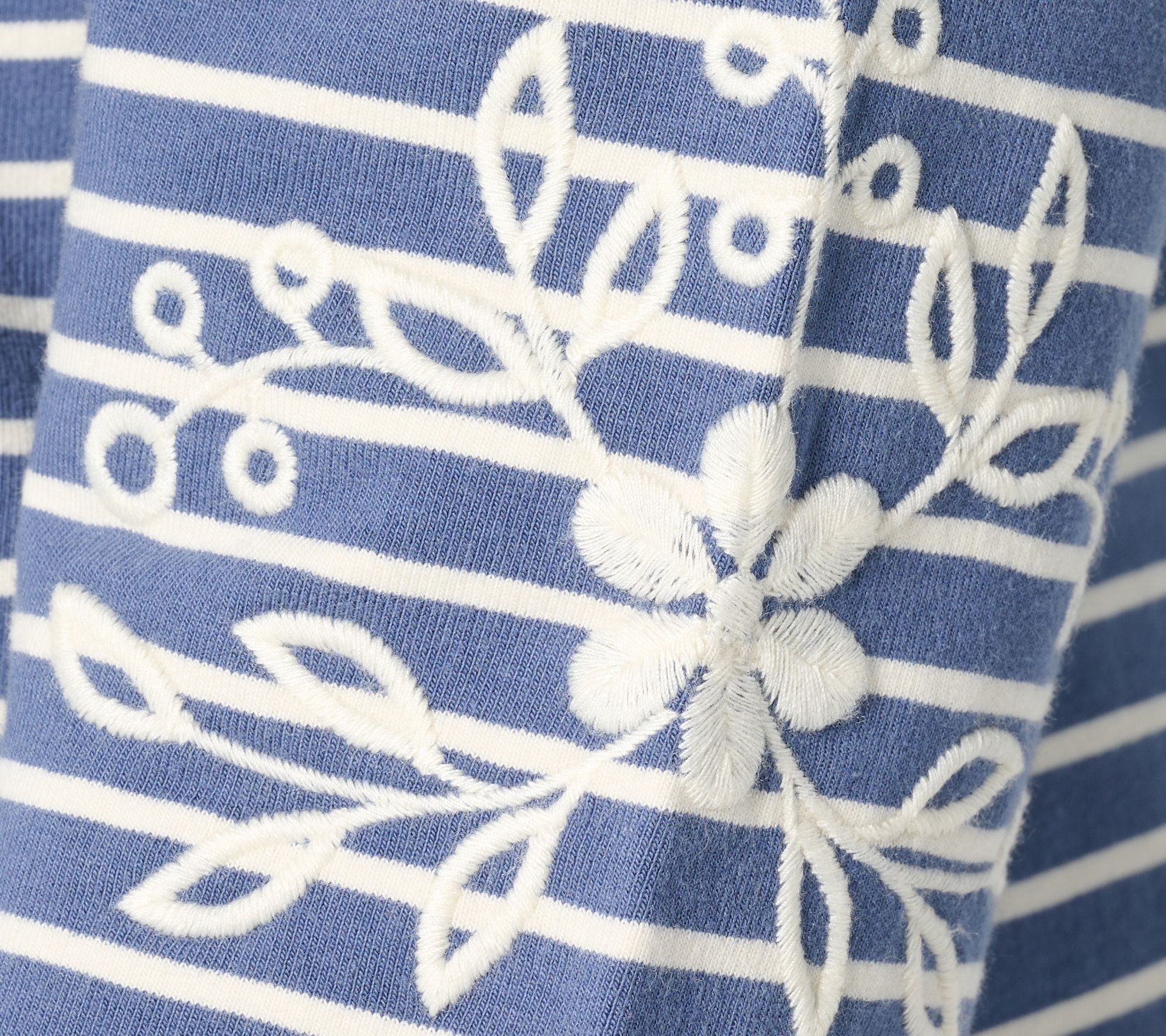 Denim & Co. Yarn Dye Stripe French Terry Pullover with Embroidery