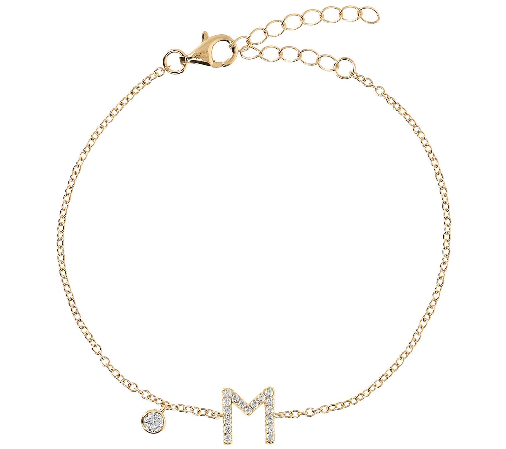 Diamonique Initial Adjustable Bracelet, 14K Gol d Clad