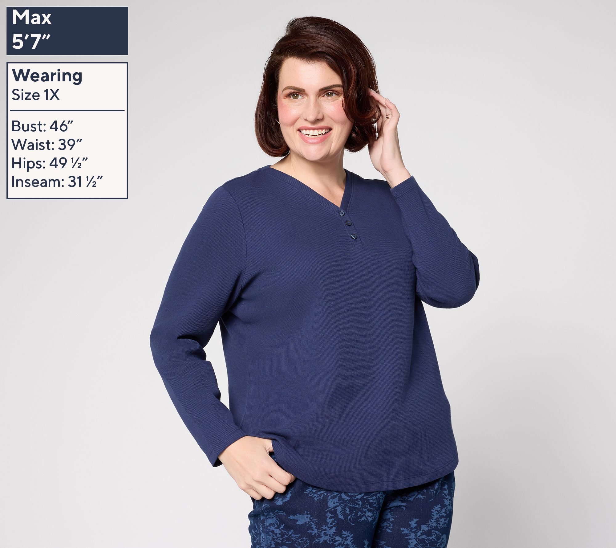 Denim & Co. Essentials Waffle Knit Y-Neck Henley Top